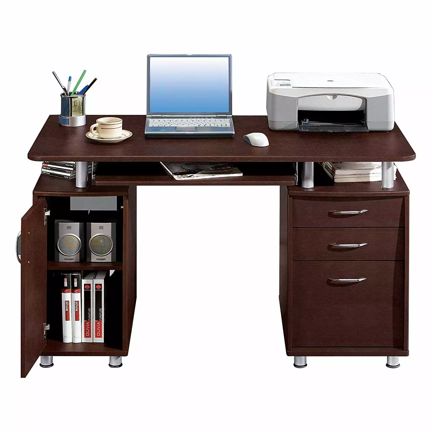 EasingRoom Wood Computer PC Desk Home Office Study Writing Table 3 Drawers Brown FCH