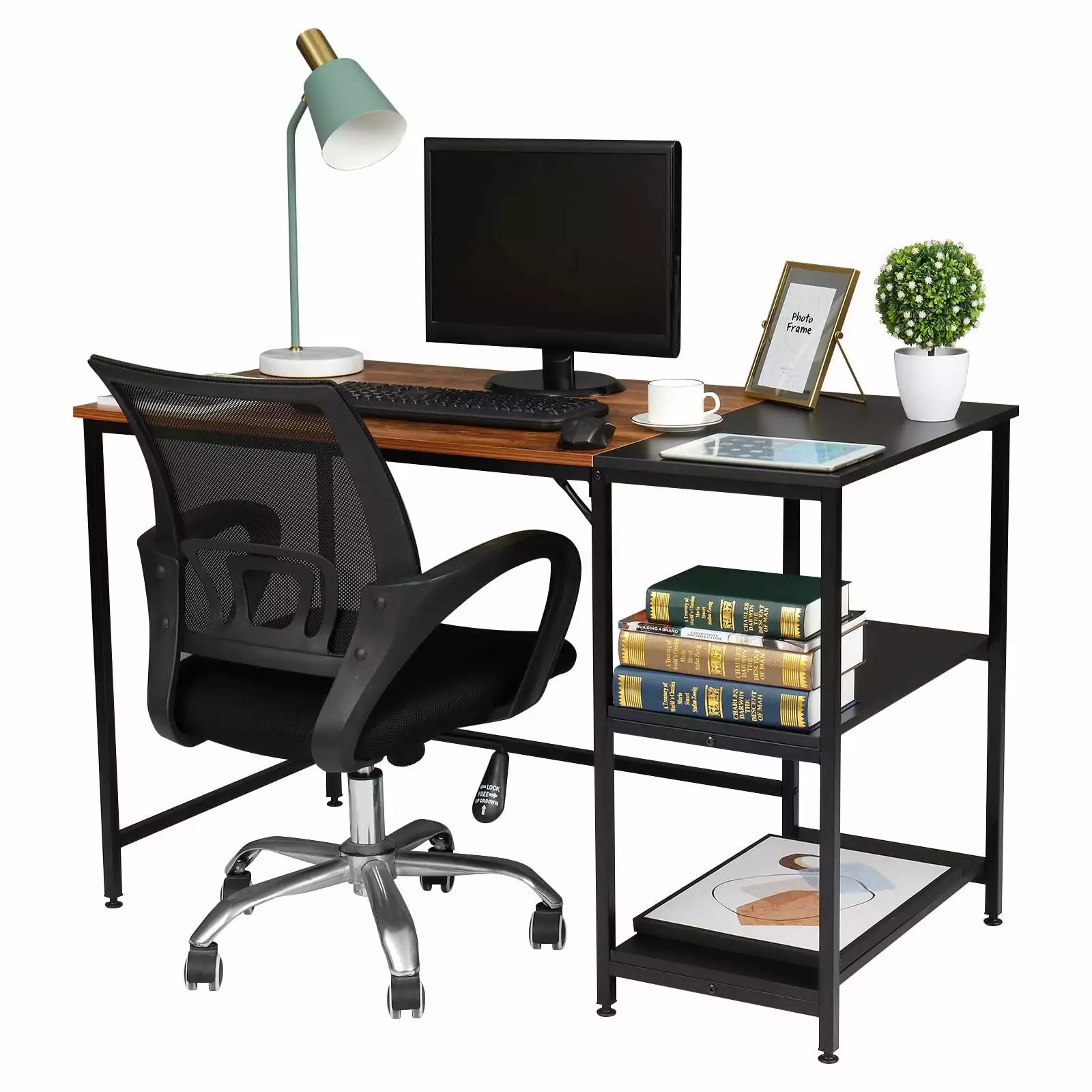 iTopRoad 47 Inch Computer Desk Side Shelves Home Office Study Table FCH