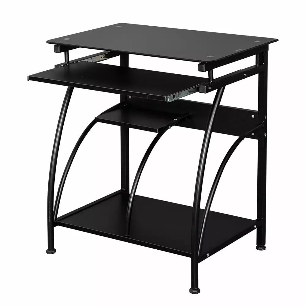 Winado Computer Desk Corner Writing Table Workstation Tempered Glass Top Black FCH