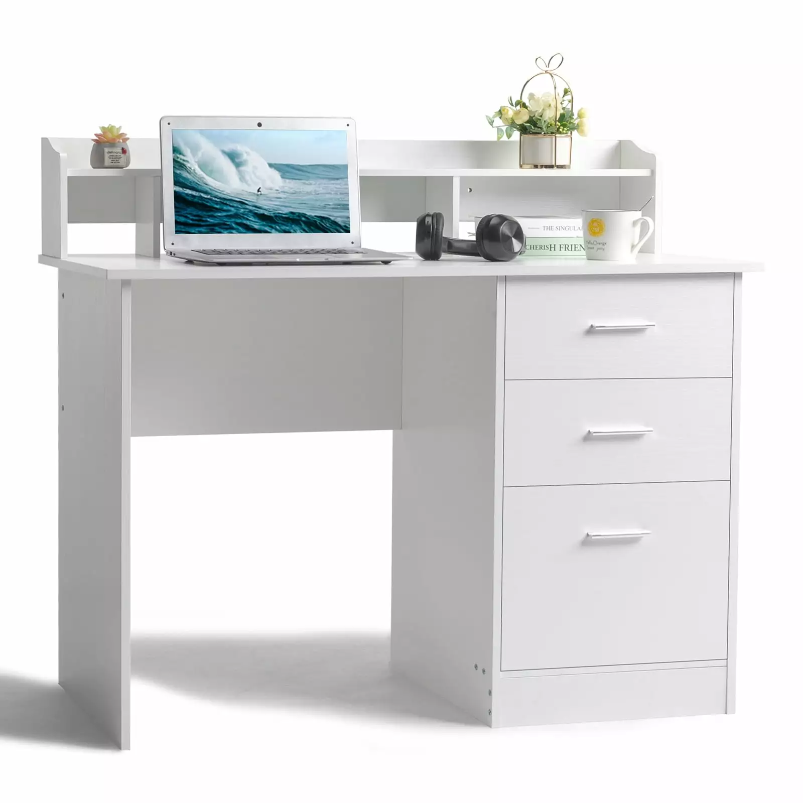 Winado White Computer Desk Drawers Desktop Hutch Modern Work Study Gaming Writing Desk Home Office FCH