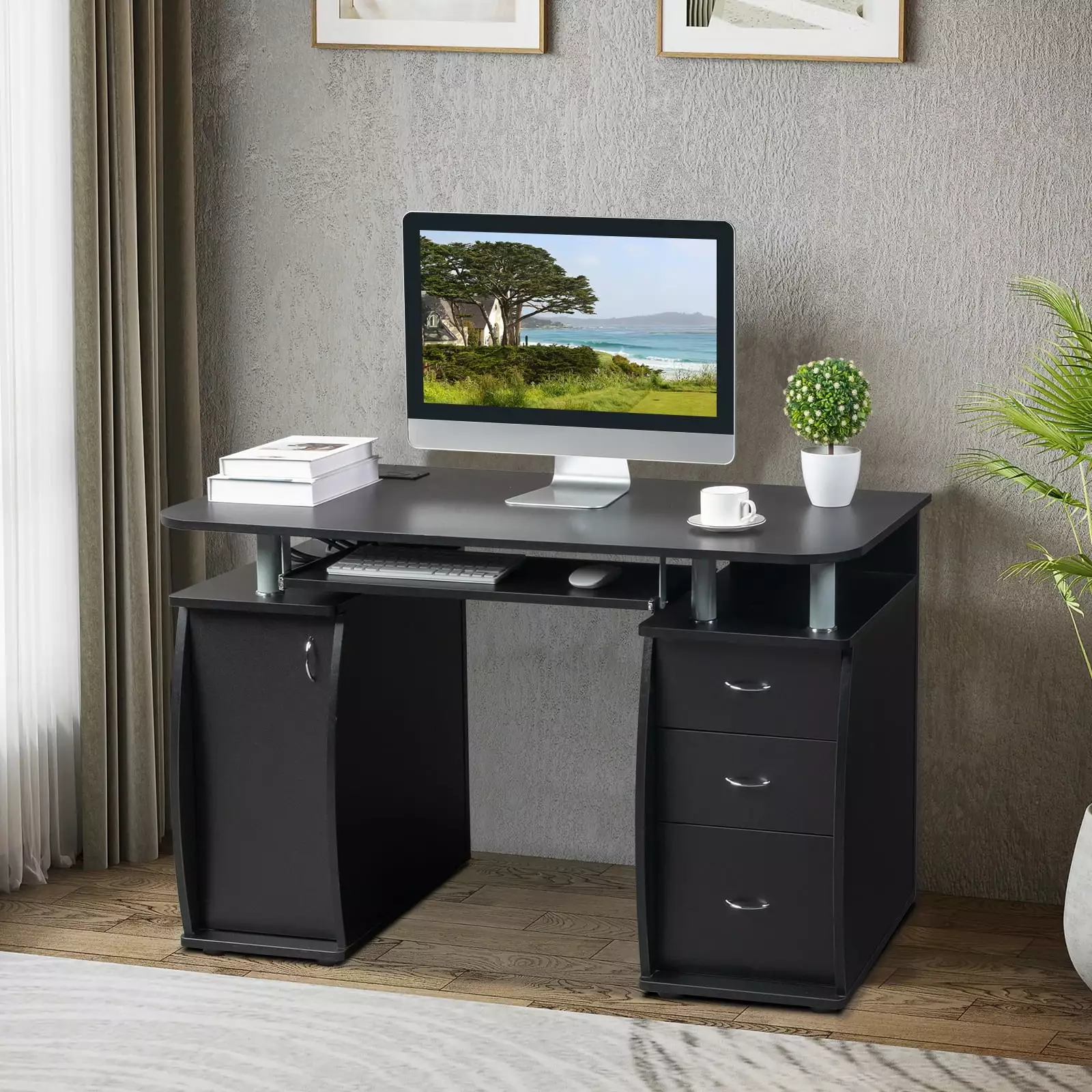 Zimtown Computer Desk Charging Station Home Office Desk Workstation Storage Shelves Studying Writing Table FCH