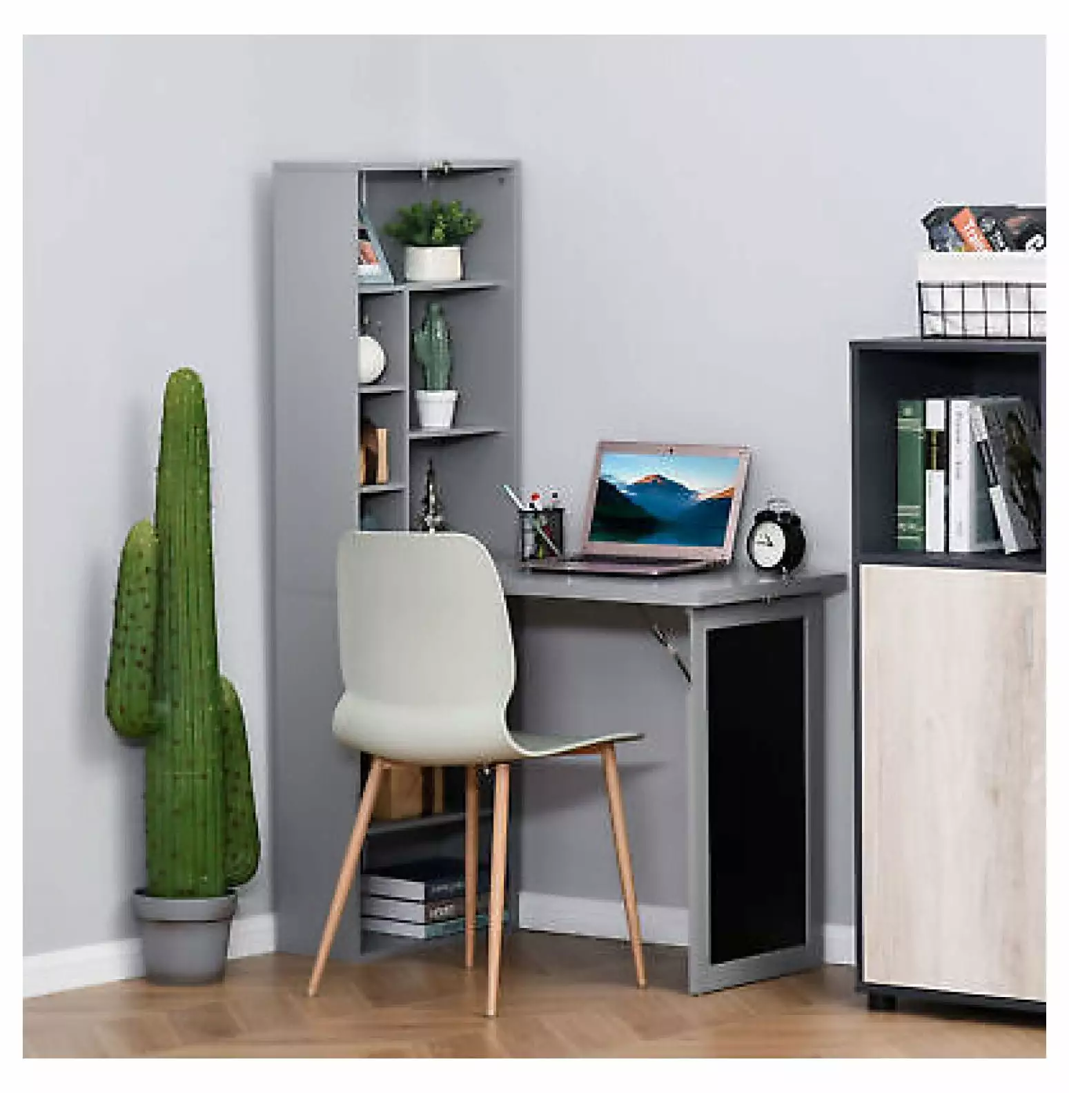 Convertible Desk Chalkboard and Shelf Multi-Use Computer Workstation Grey FENG20