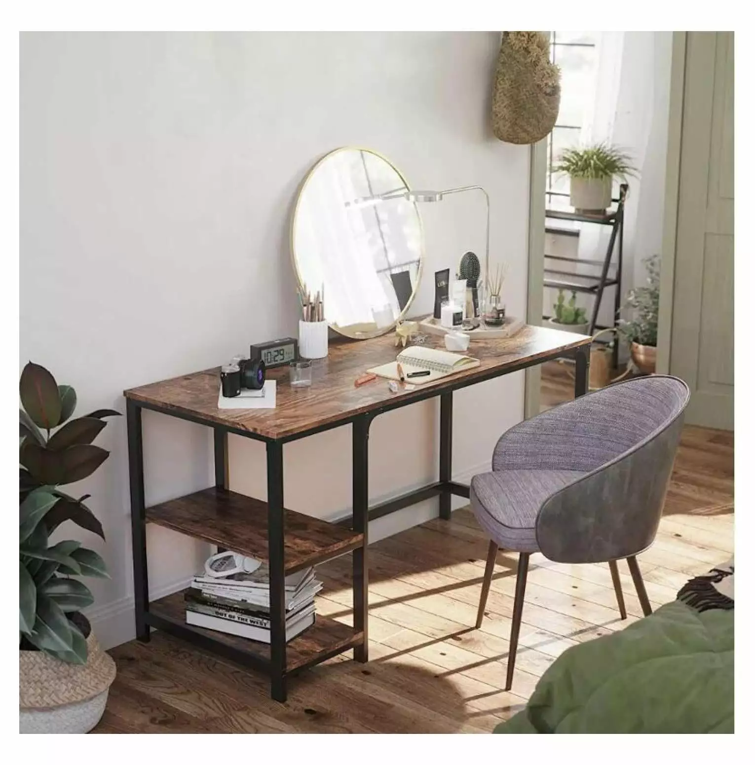 FENG20 Computer Desk Wood Metal Office Desk Laptop Gaming Table Sturdy Table