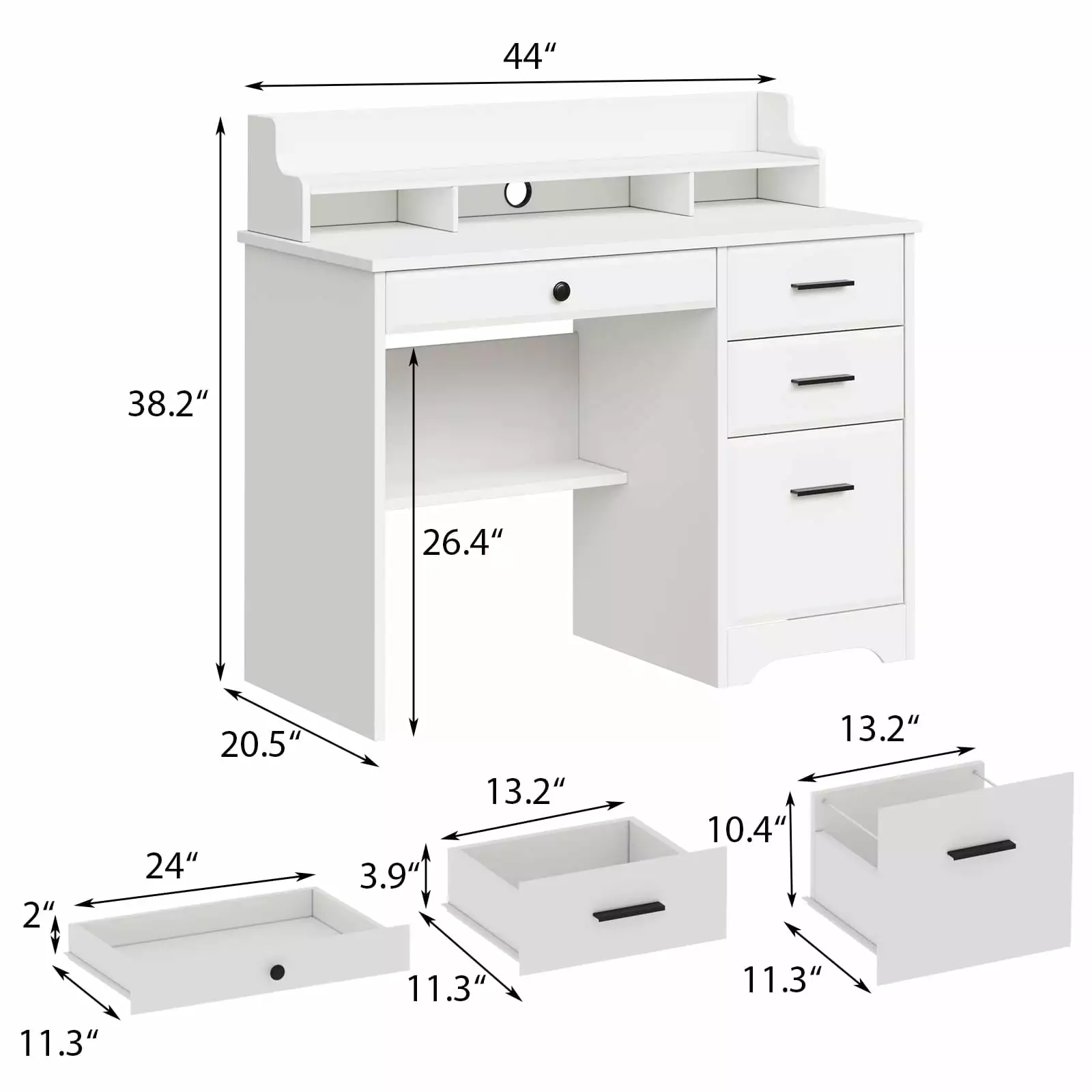 White Wood Desk Drawers and Hutch Home Office Study Computer Table FHWMCCL