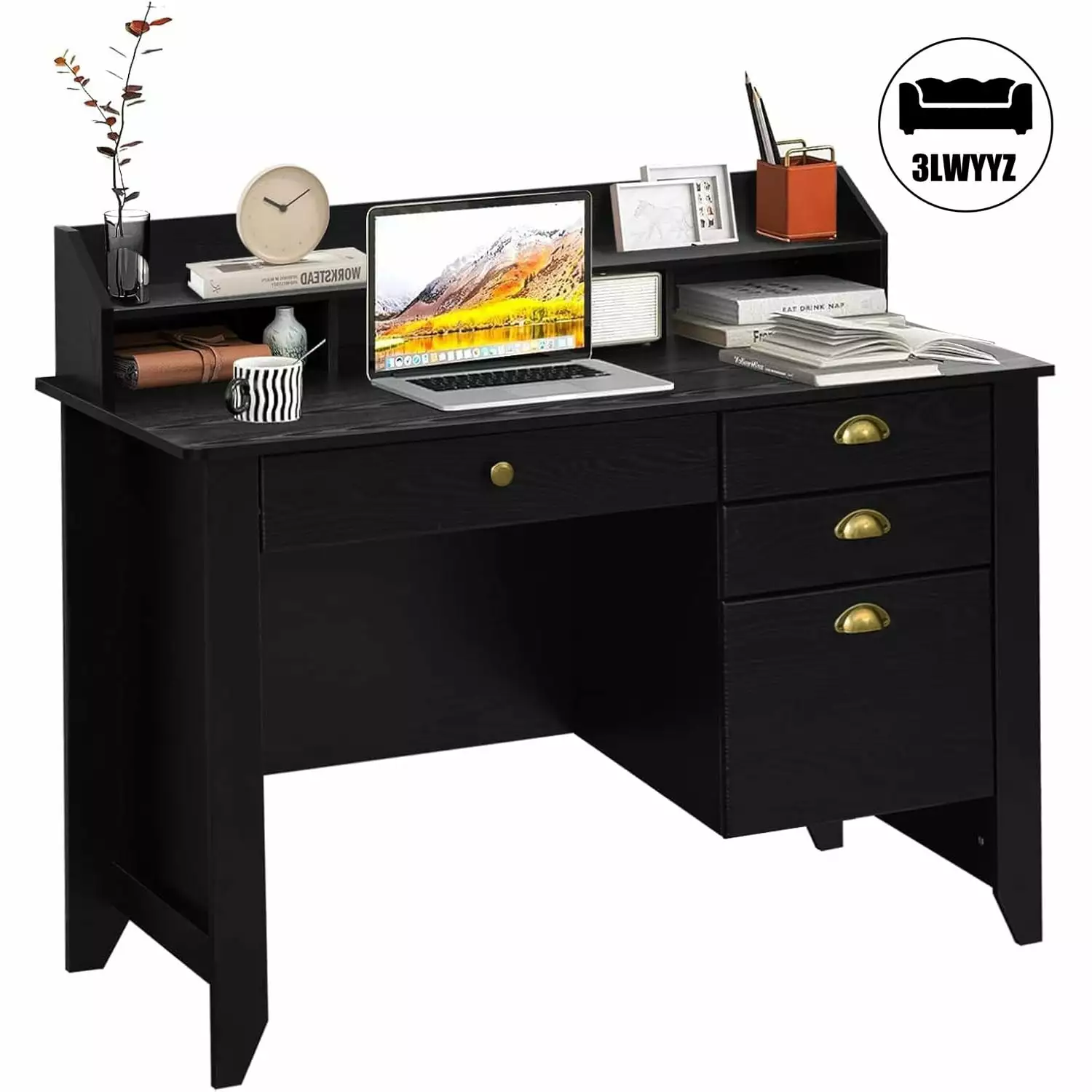 47 Inch Office Desk Drawers Computer Desk Home Office Desks Storage Small Black Bedroom Desk FHWMYSW