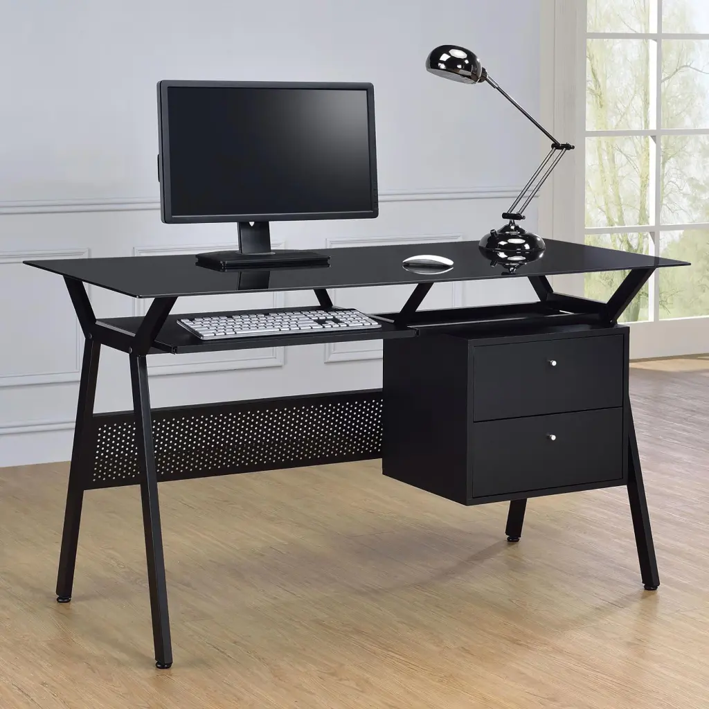 Black 2 Drawer Computer Desk Keyboard Tray Home Office furniture max