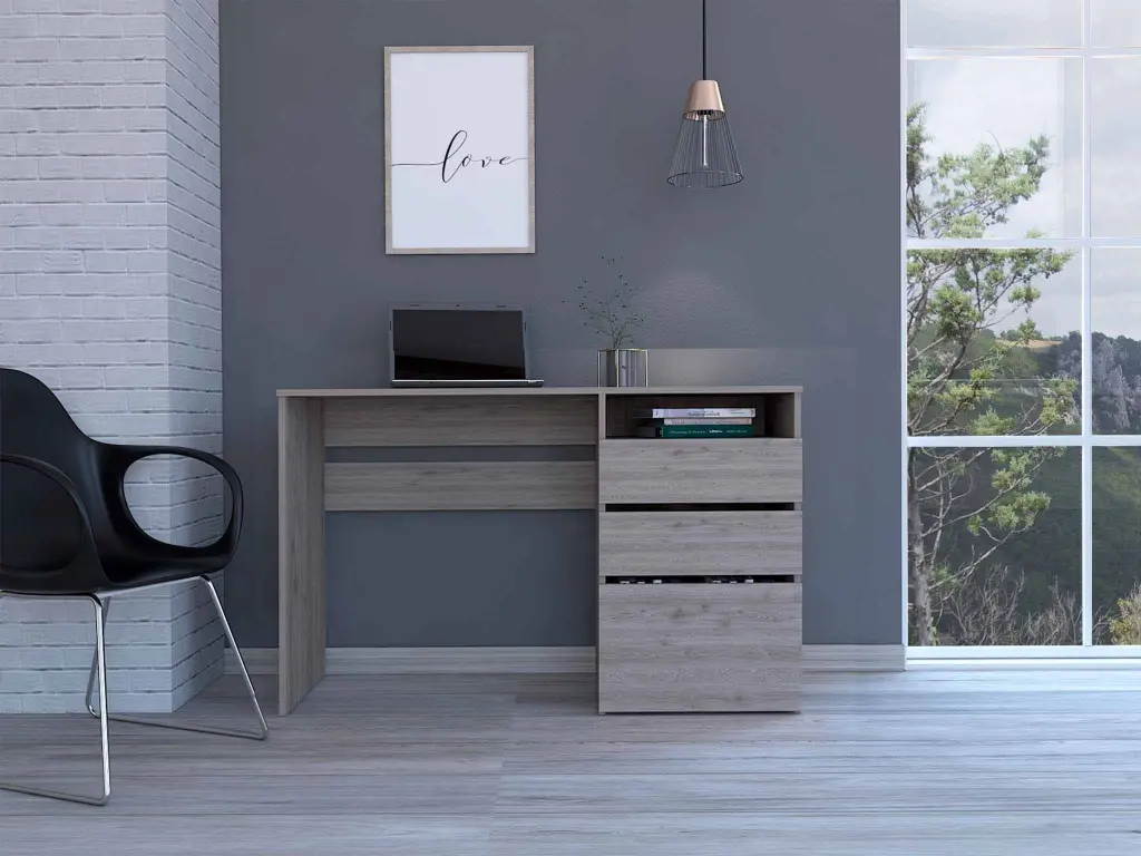 Waterbury 3 Drawer 1 Shelf Computer Desk Light Grey furniture max