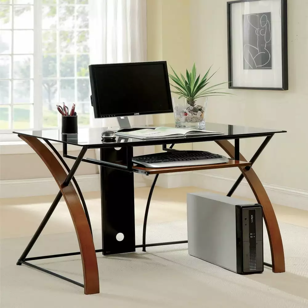 Furniture America Falt Modern Grey-Tint 47-inch Glass Computer Desk - Sleek Home Office Desk