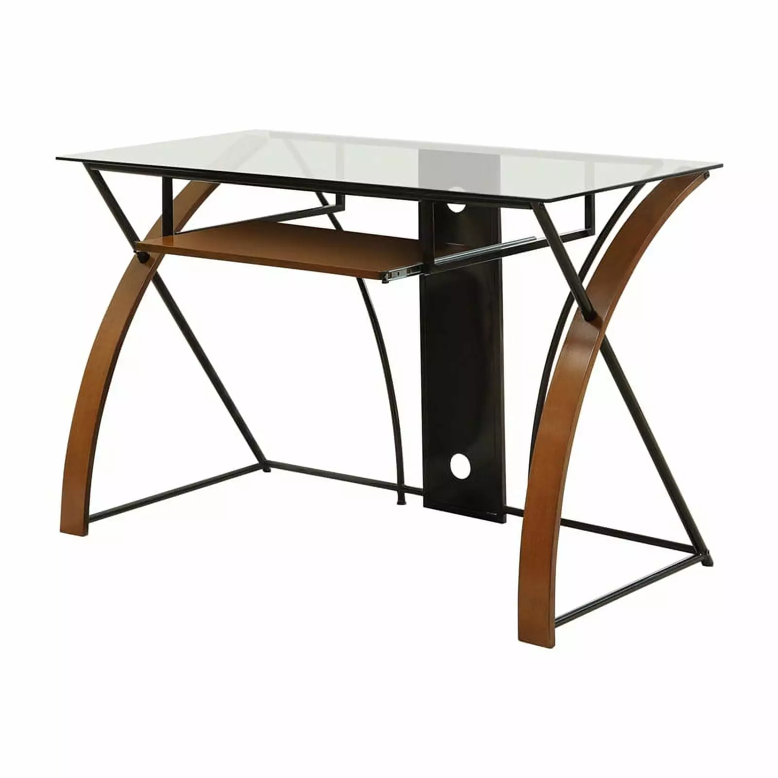 Furniture America Kyran Contemporary Glass Top Computer Desk Oak and Black