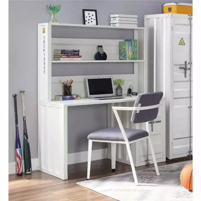 60 x 24 x 47 White Cargo Computer Desk & Hutch Home Office FurnOrama
