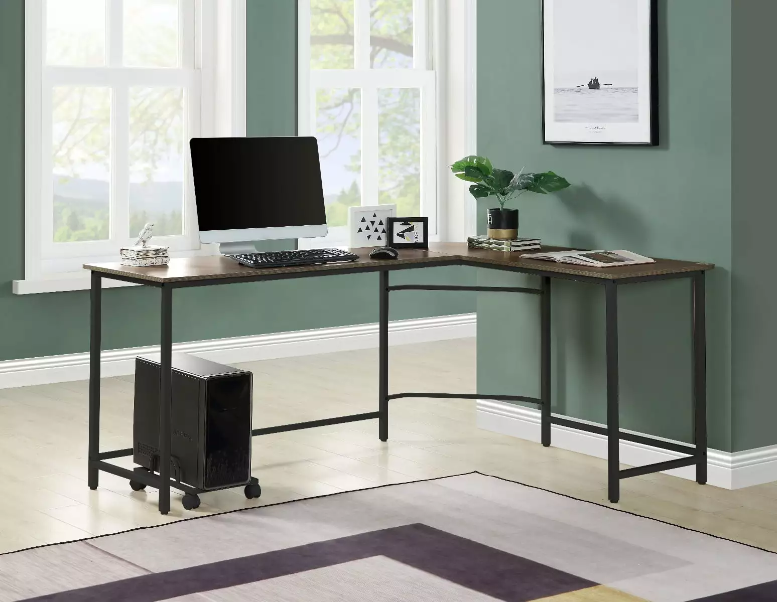 GeeHome Dazenus Black Finish Computer Desk - Compact Home Office Workstation