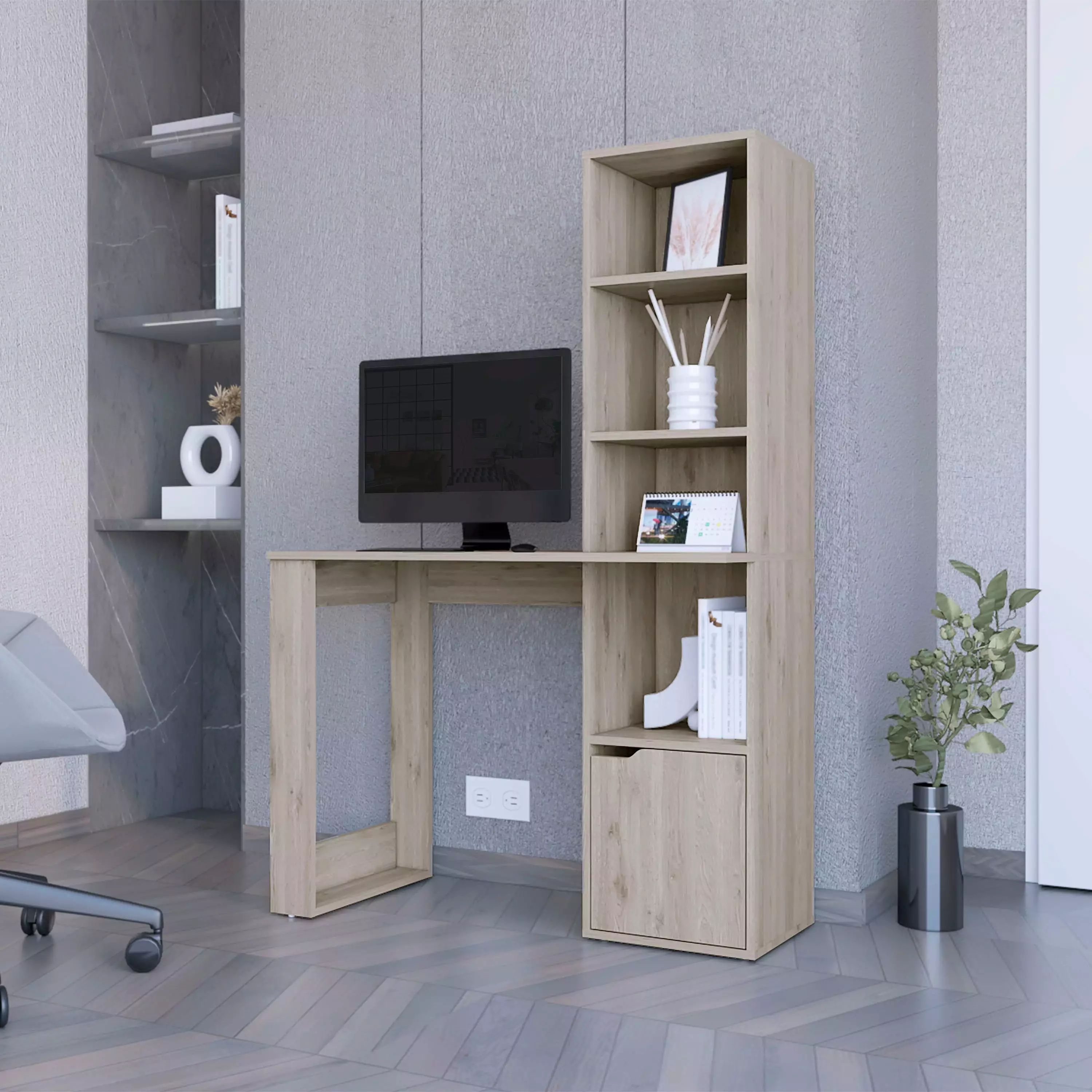 GeeHome Riverton Computer Desk Bookcase 4-Tier Shelf and Cabinet Home Office