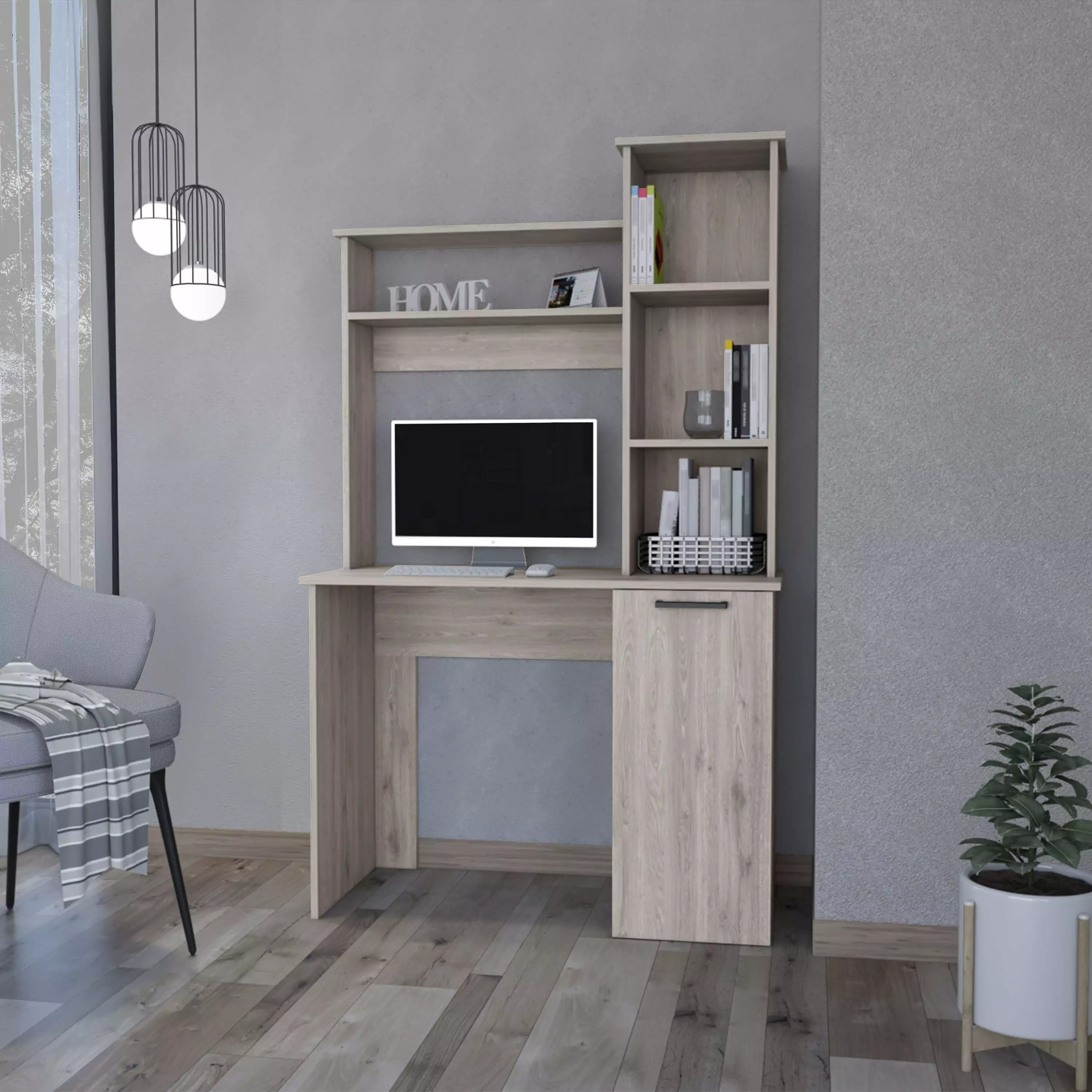 GeeHome Rumford Computer Desk Hutch and 3-Tier Storage Shelves