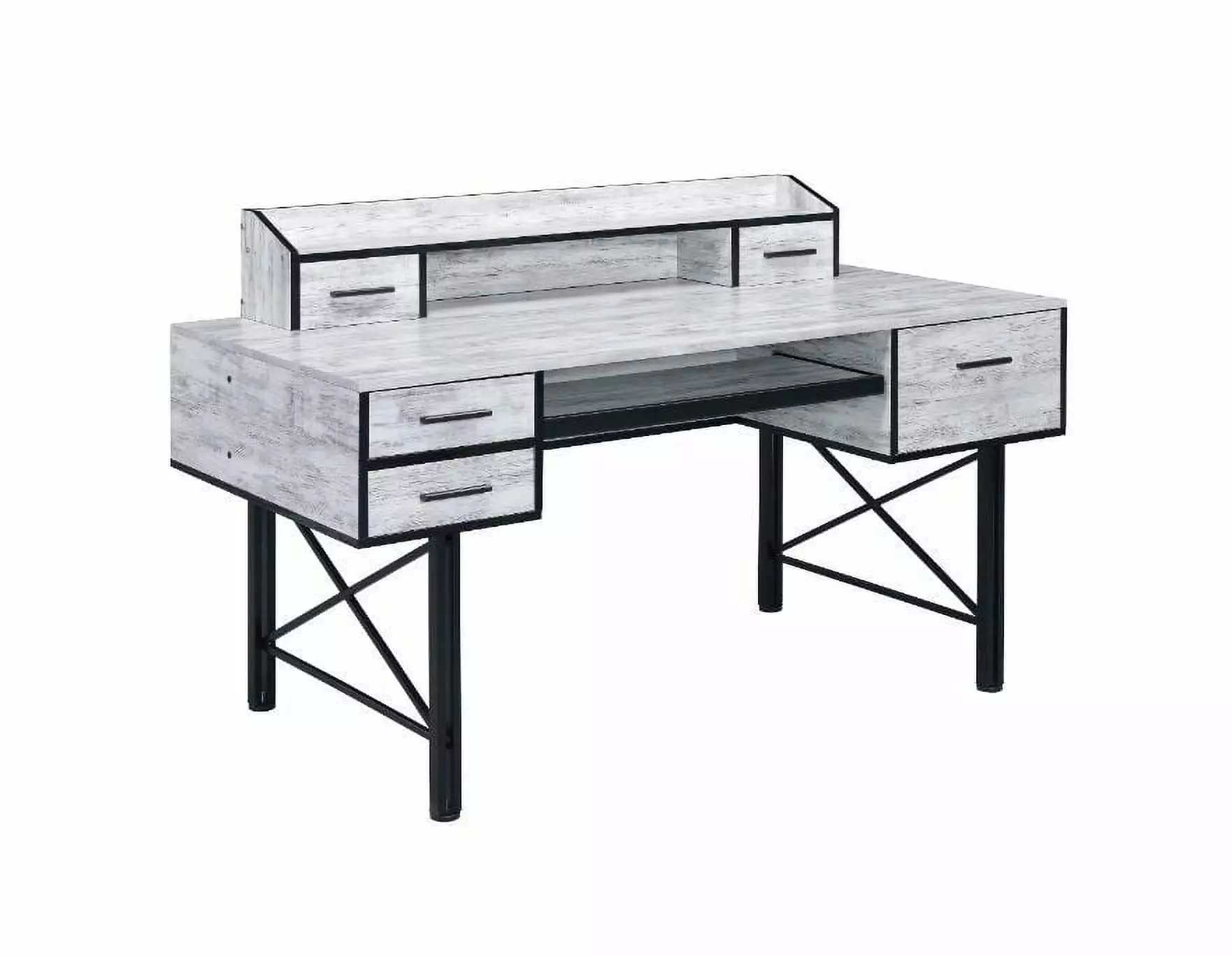 GeeHome Safea Computer Desk Antique White Black Finish Compact Desk