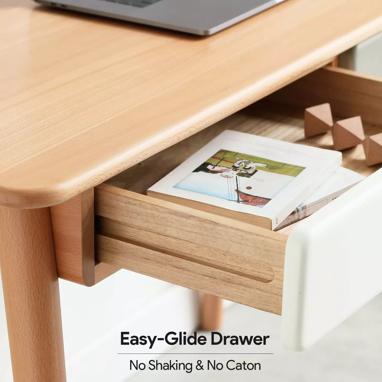 GeeHome Solid Wood Computer Desk 47 Large Size Office Desk 2 Drawers Beech