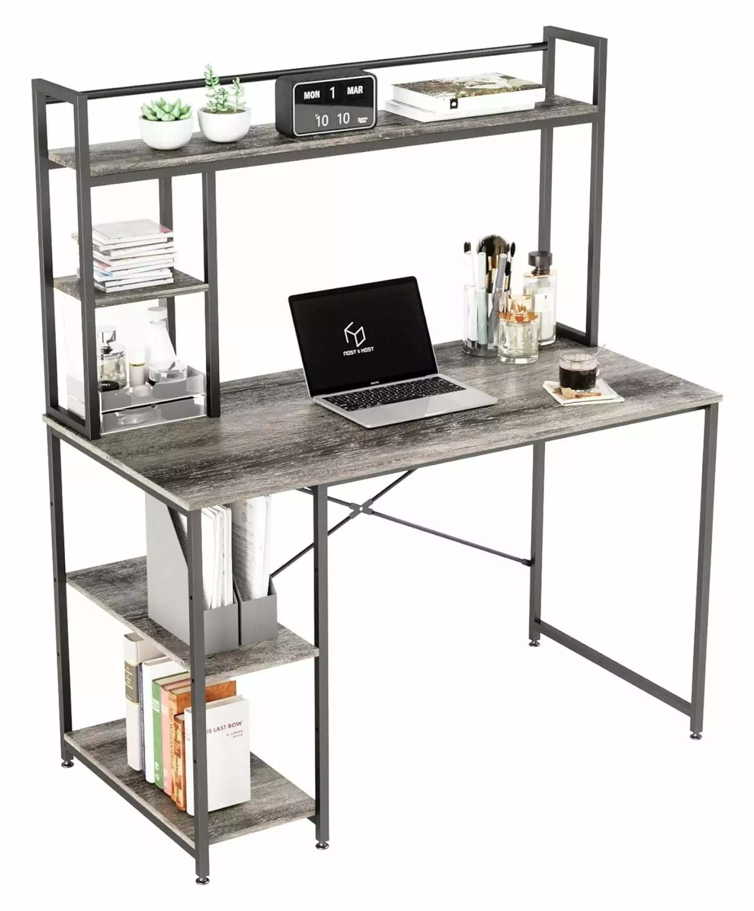 47.2 Inch Gray Computer Desk Hutch and Bookshelf Home Office Gexandy