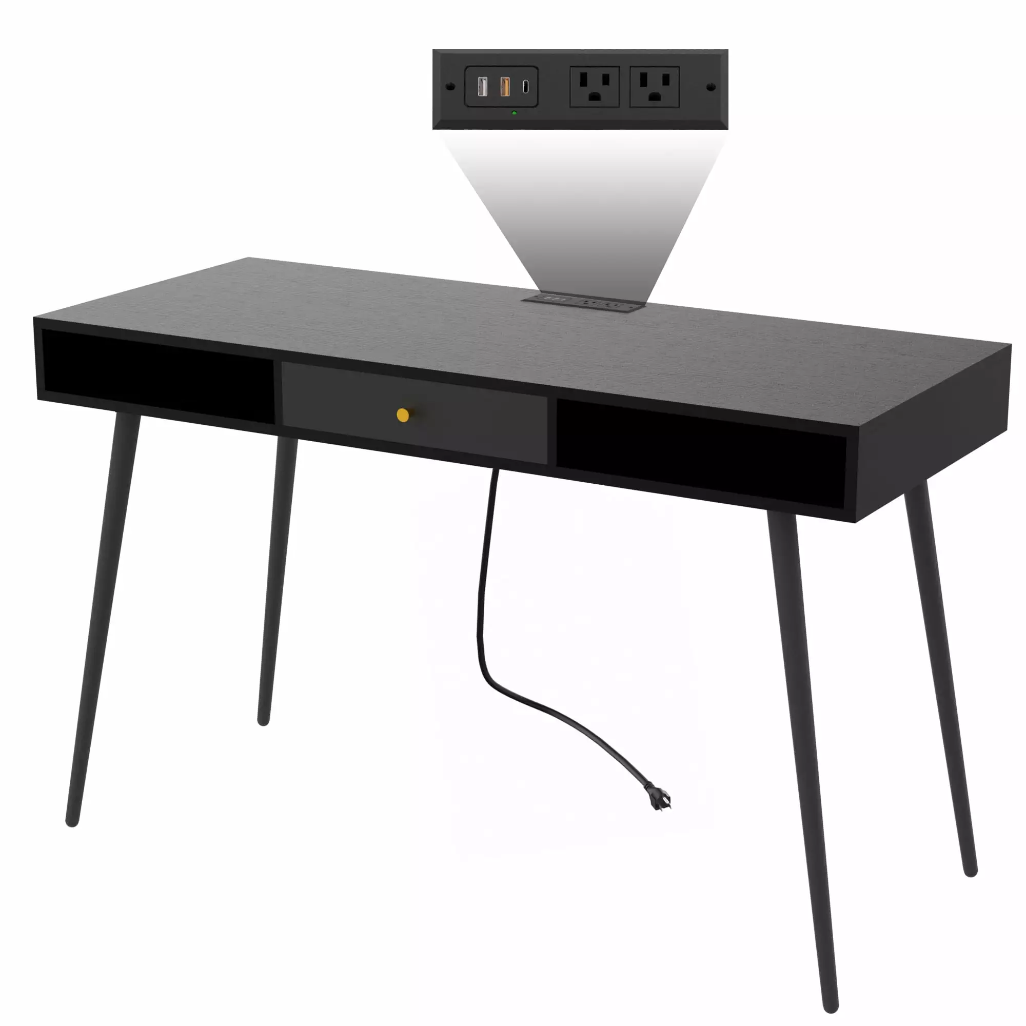 GIA Design Group Black Writing Desk Power Outlet Computer Desk Drawer Office Home