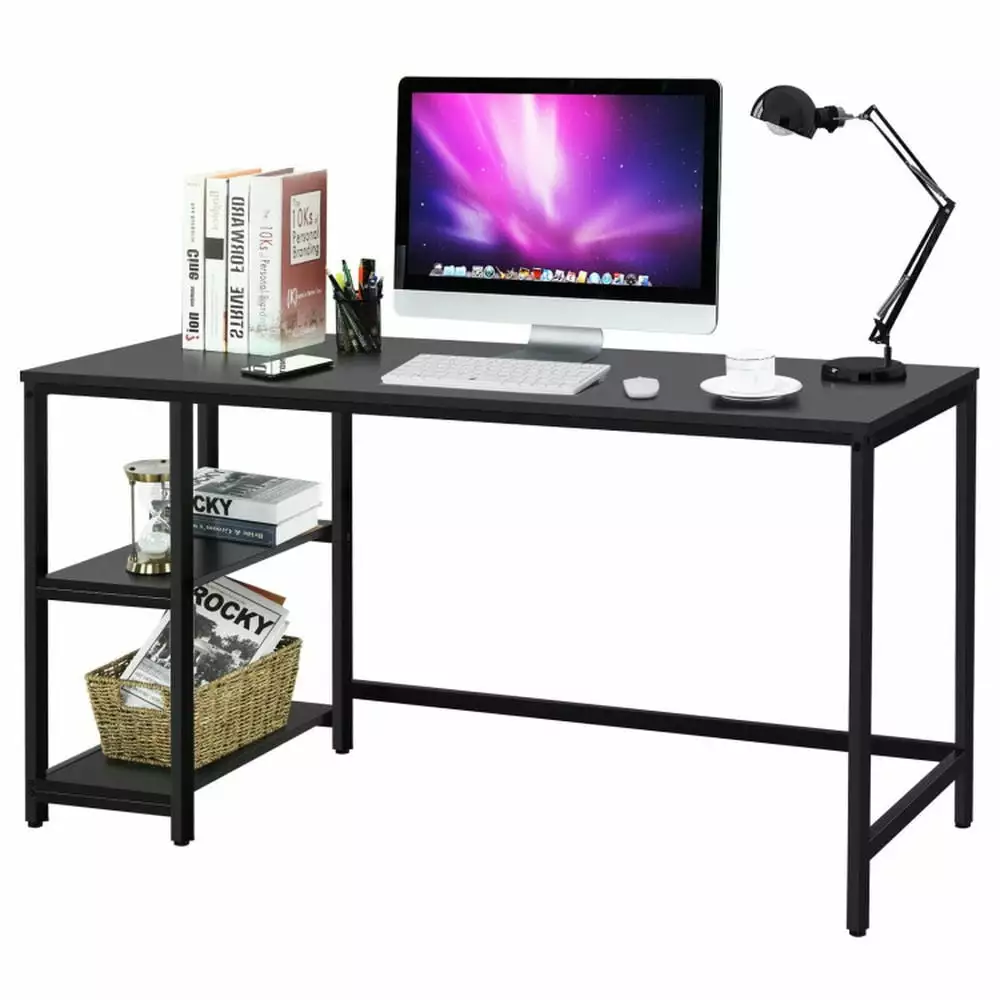 GVN 55 Inch Black Adjustable Shelf Computer Desk Office Study Gaming and Writing