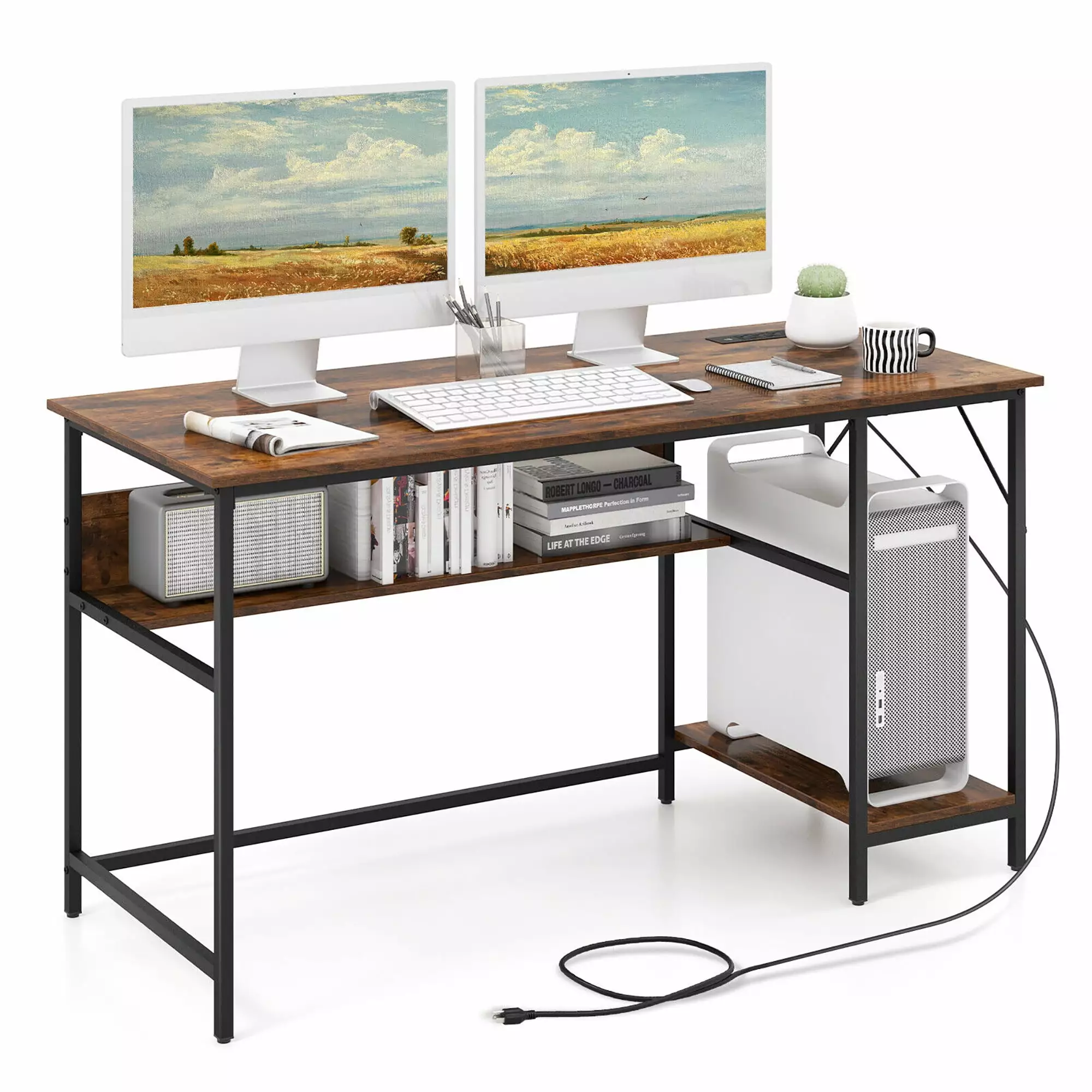 Gymax 55-inch Computer Desk Charging Station and 4 Power Outlets Home Office