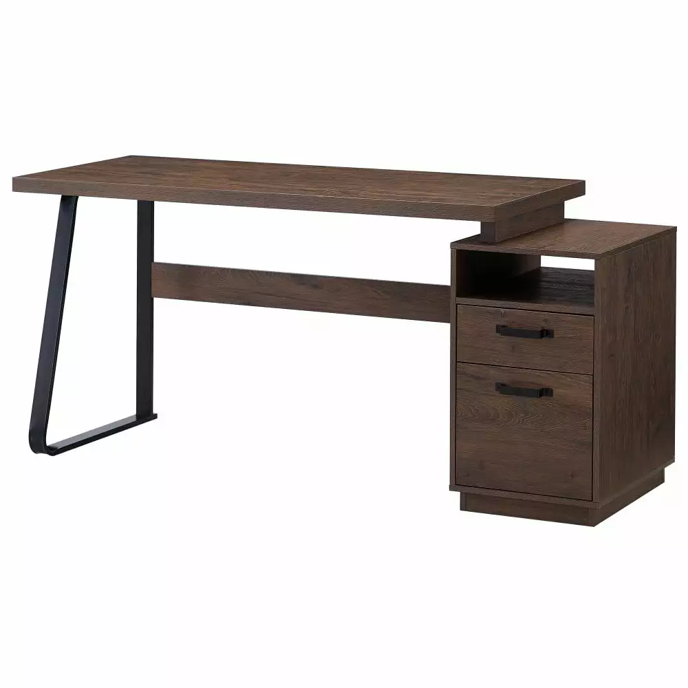 Gzxs 65 Inch Long Brown Computer Desk Open Shelf and Large Drawers Home Office