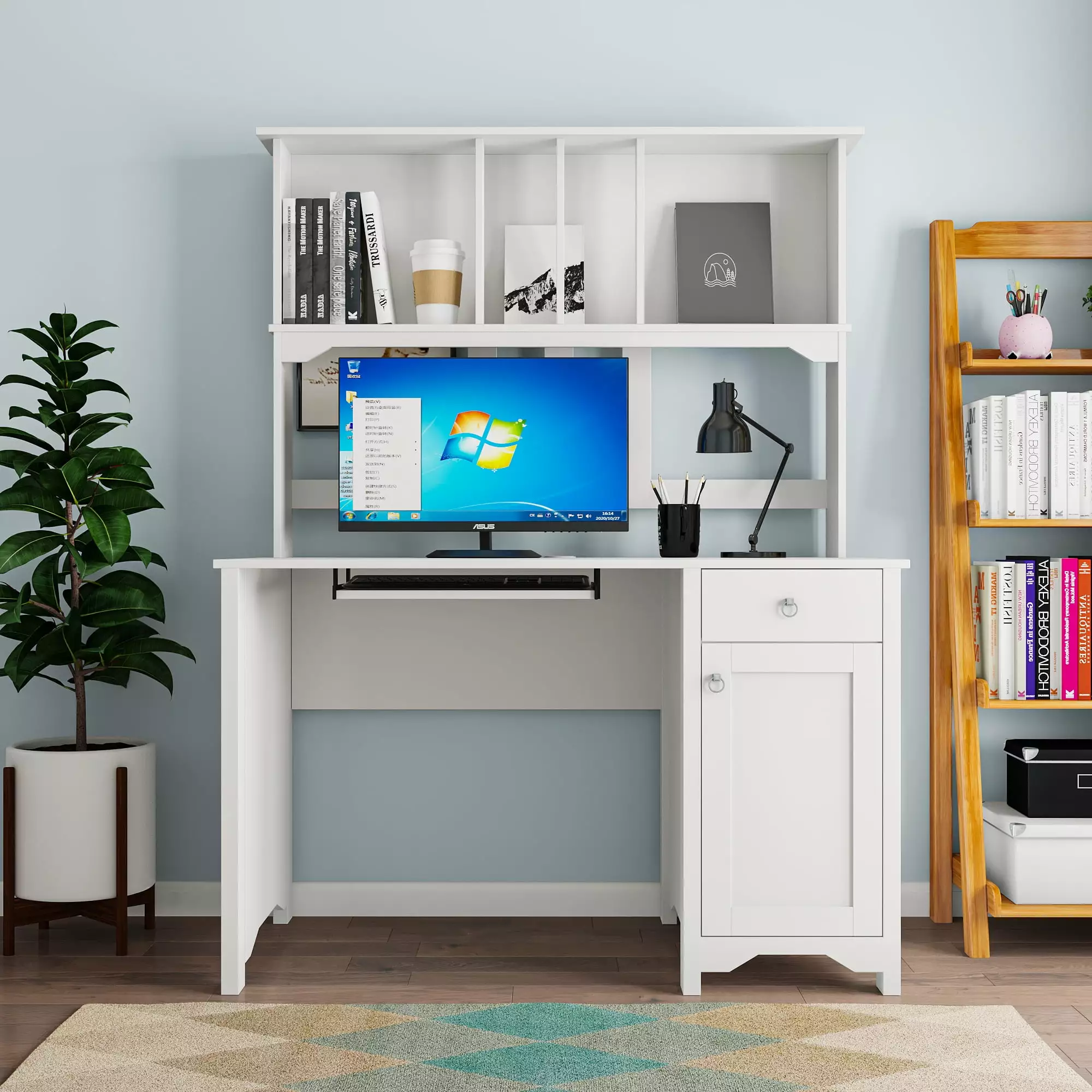 63 Large Home Office Computer Desk Hutch Wood Work Study Table Workstation Storage HD JUNTUNKOR