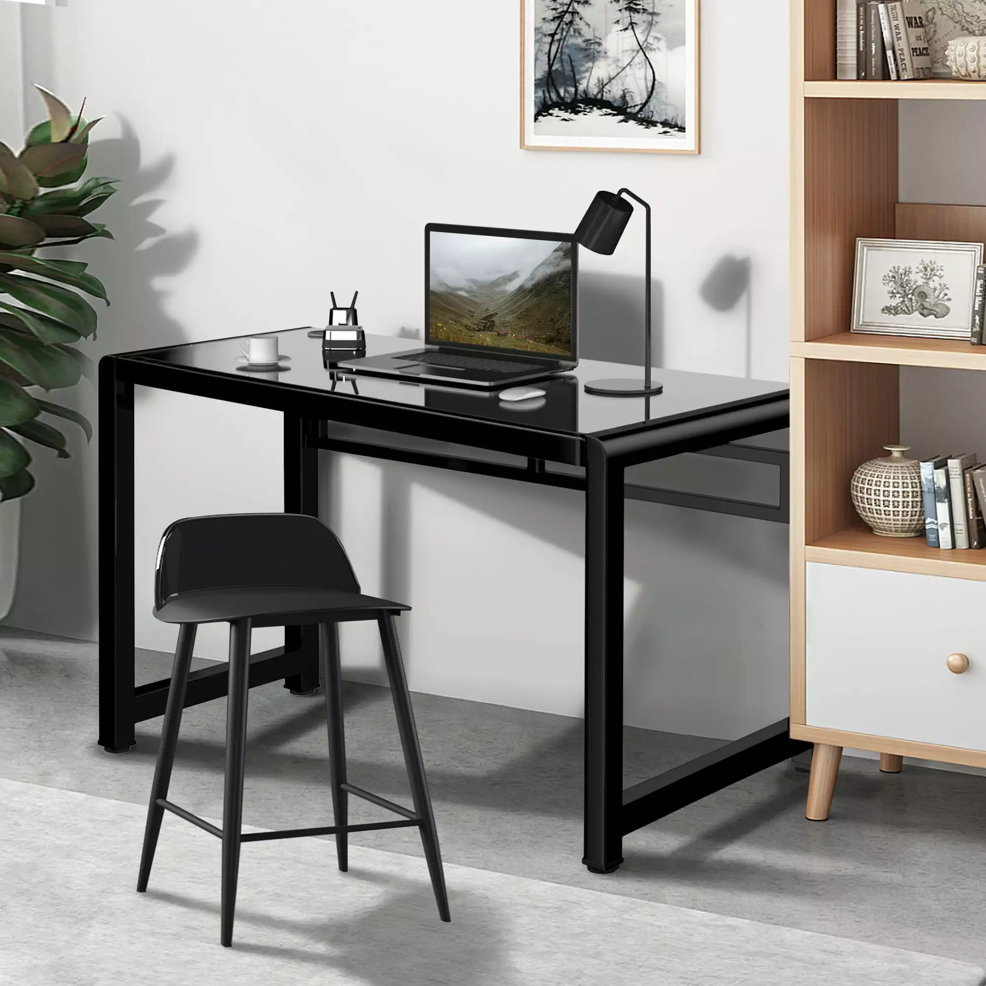 Large Tempered Glass Computer Desk Home Office Study Writing Workstation Black Hello Laura