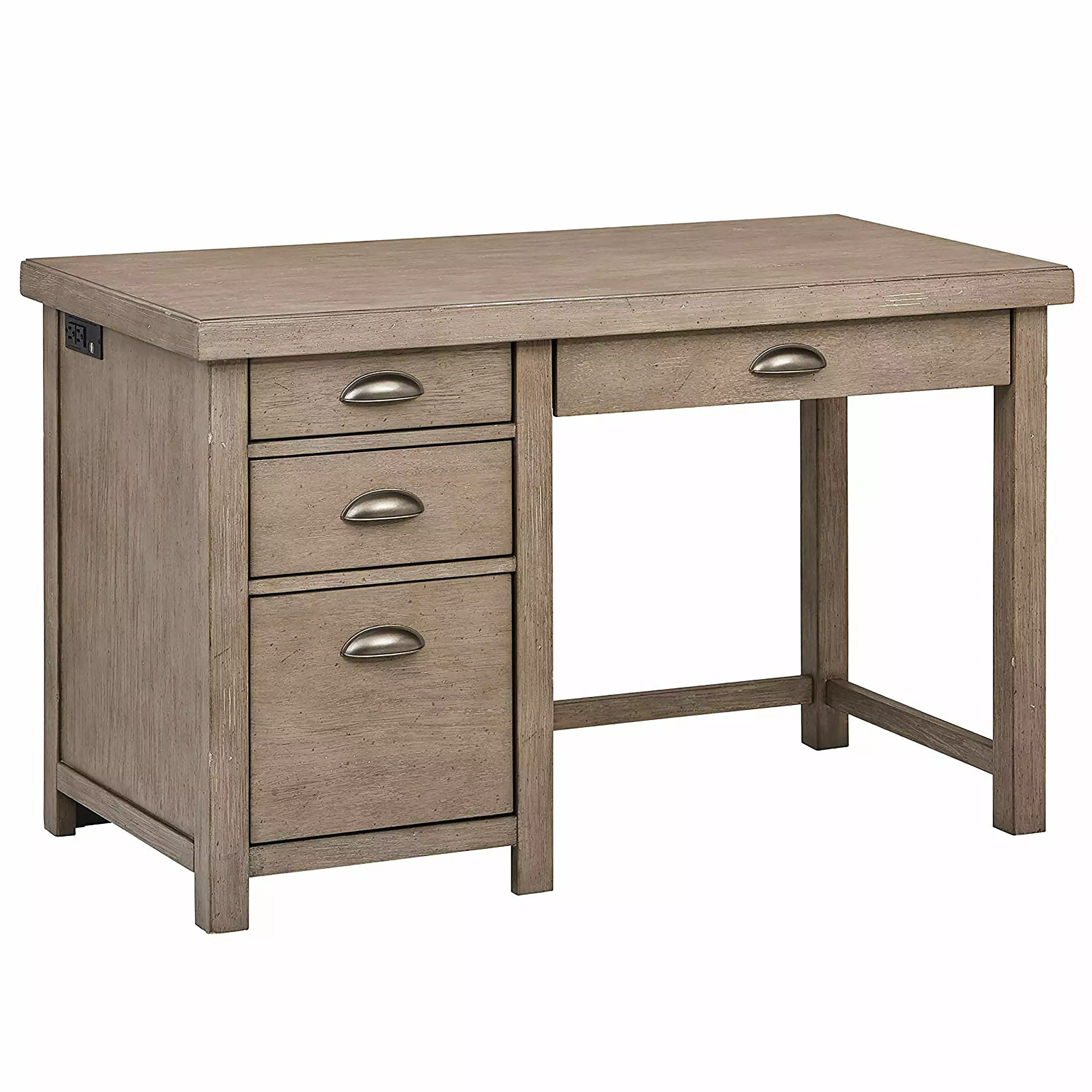 Home Fare Rustic 3 Drawer Desk USB Charging Gray Home Office Furniture