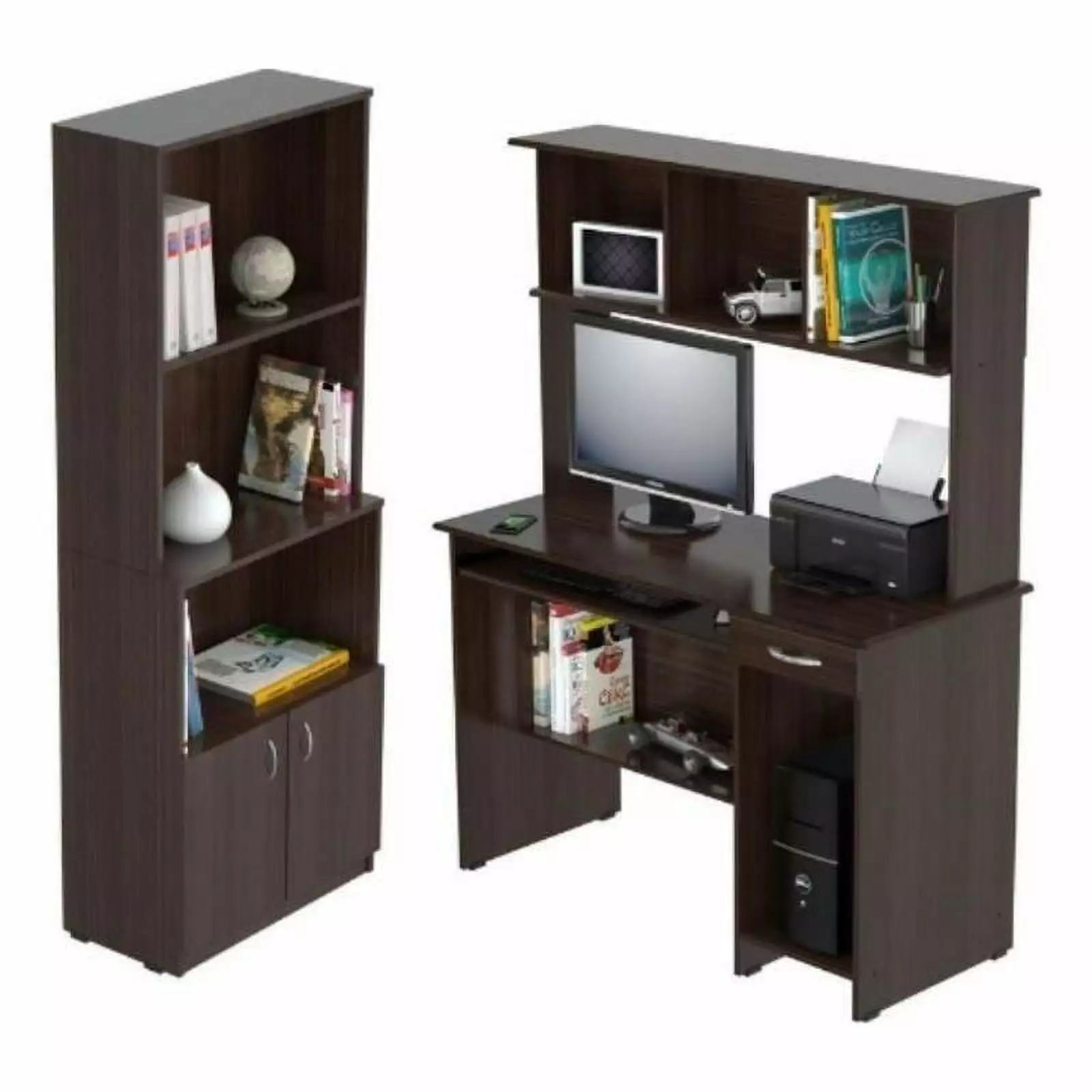 Home Square 2-Piece Set Computer Desk Hutch and 3 Shelf Bookcase Home Office