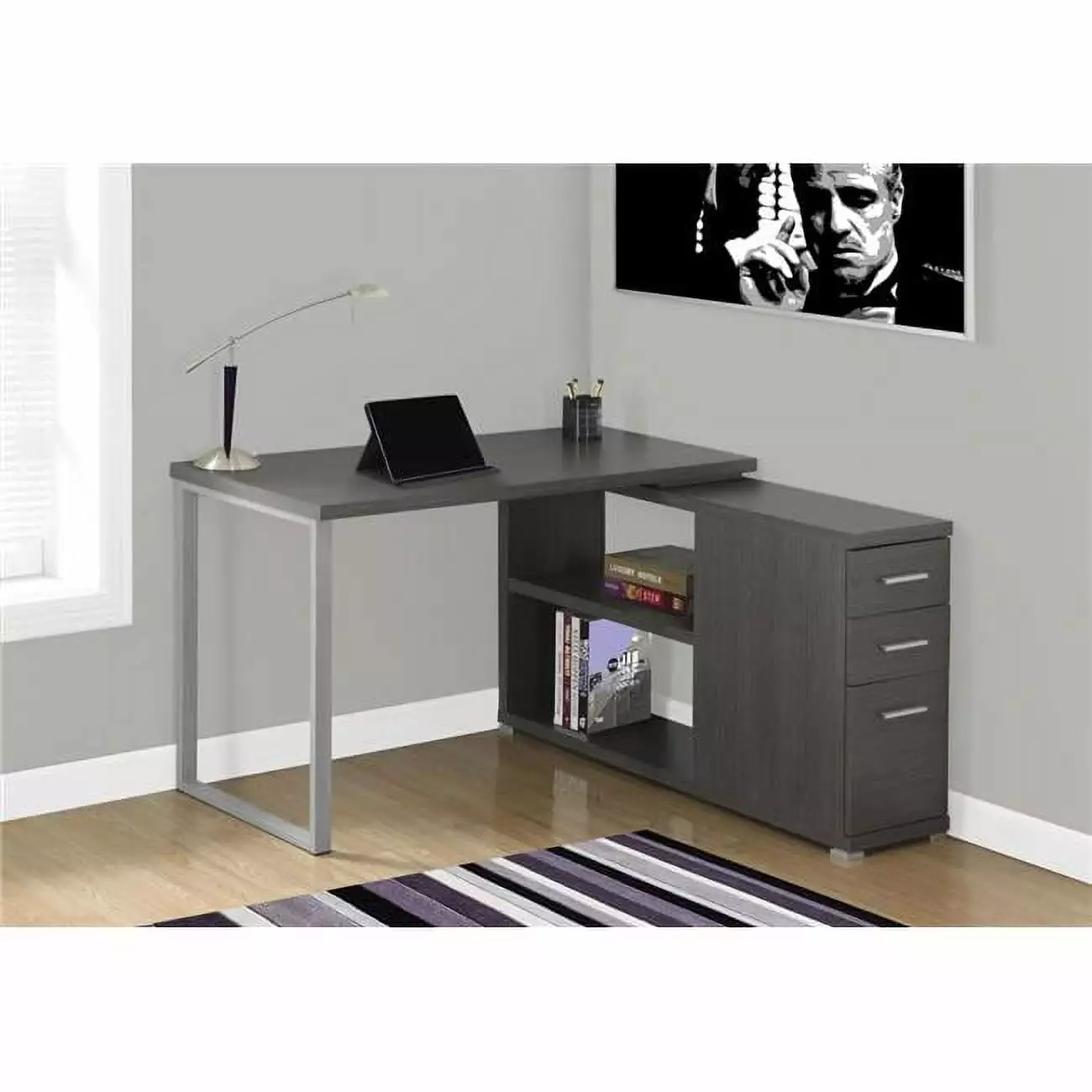 29.5 Grey Particle Board & Silver Metal Computer Desk HomeRoots
