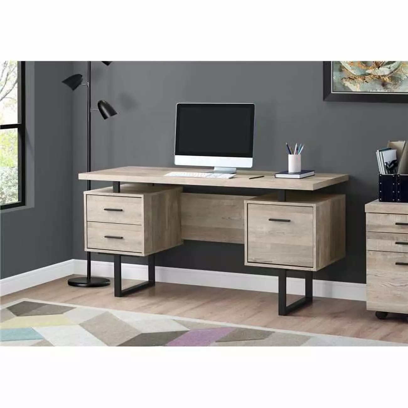 HomeRoots 23.75 x 60 x 30.25 Taupe Black Particle Board Hollow Core Metal Computer Desk