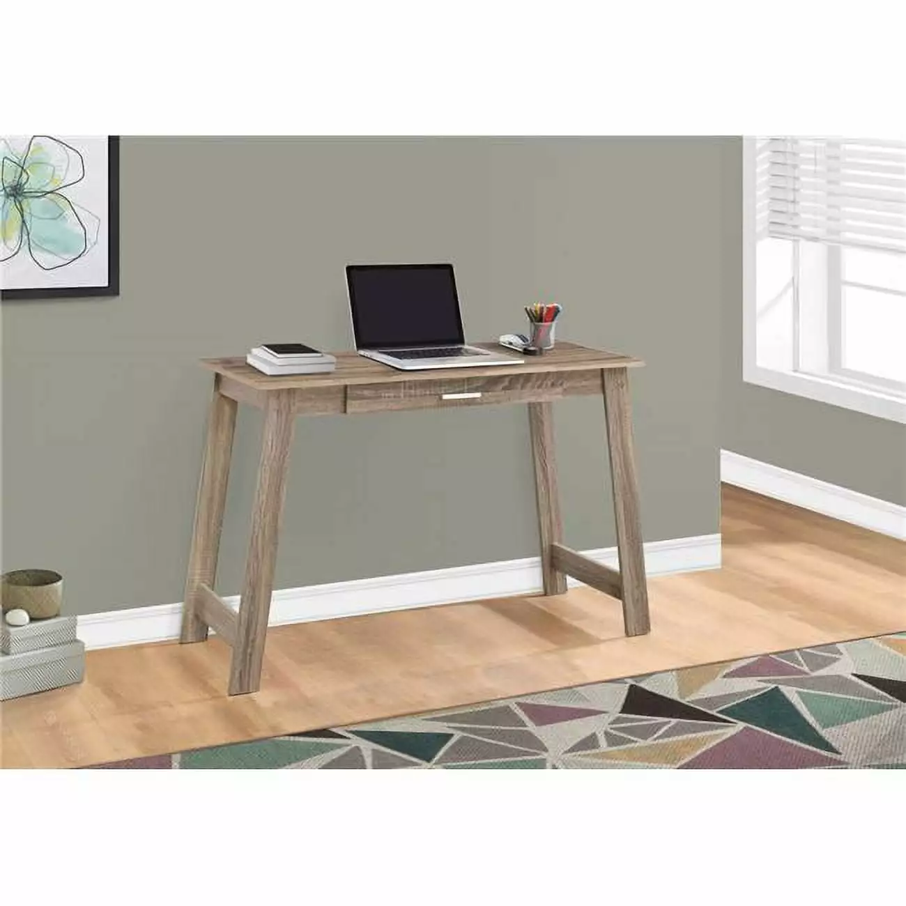 HomeRoots 29.25 Inch Dark Taupe Particle Board Computer Desk Storage Drawer