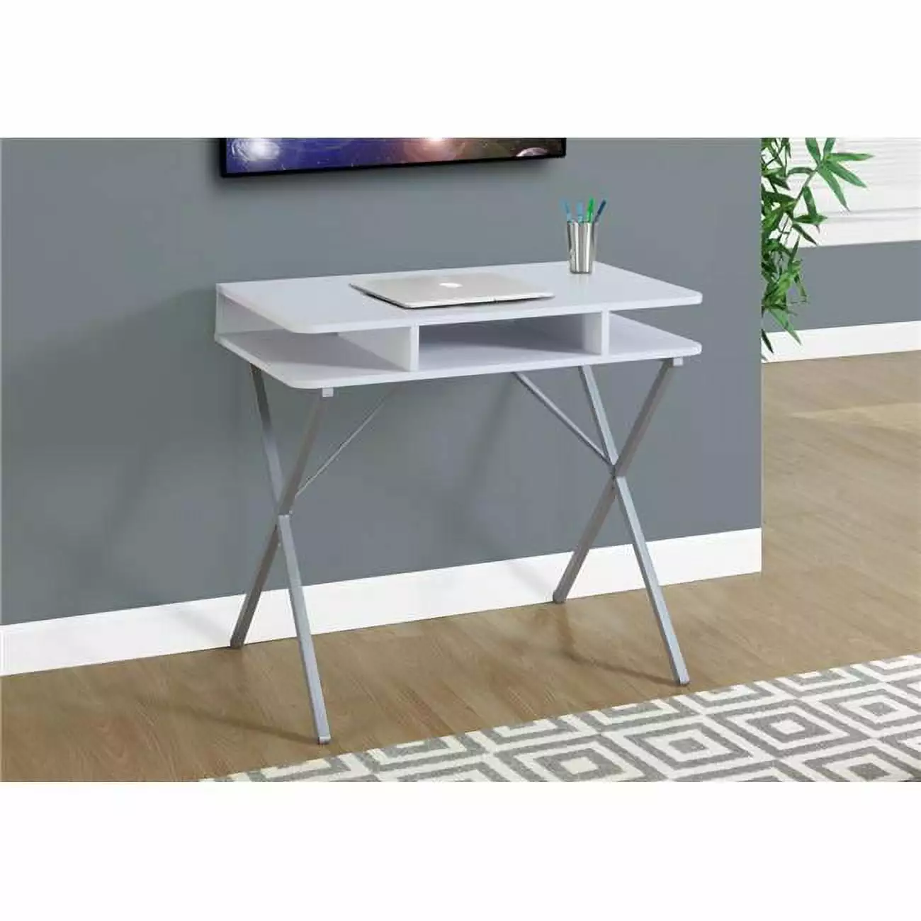 HomeRoots 29.75 White MDF & Silver Metal Computer Desk