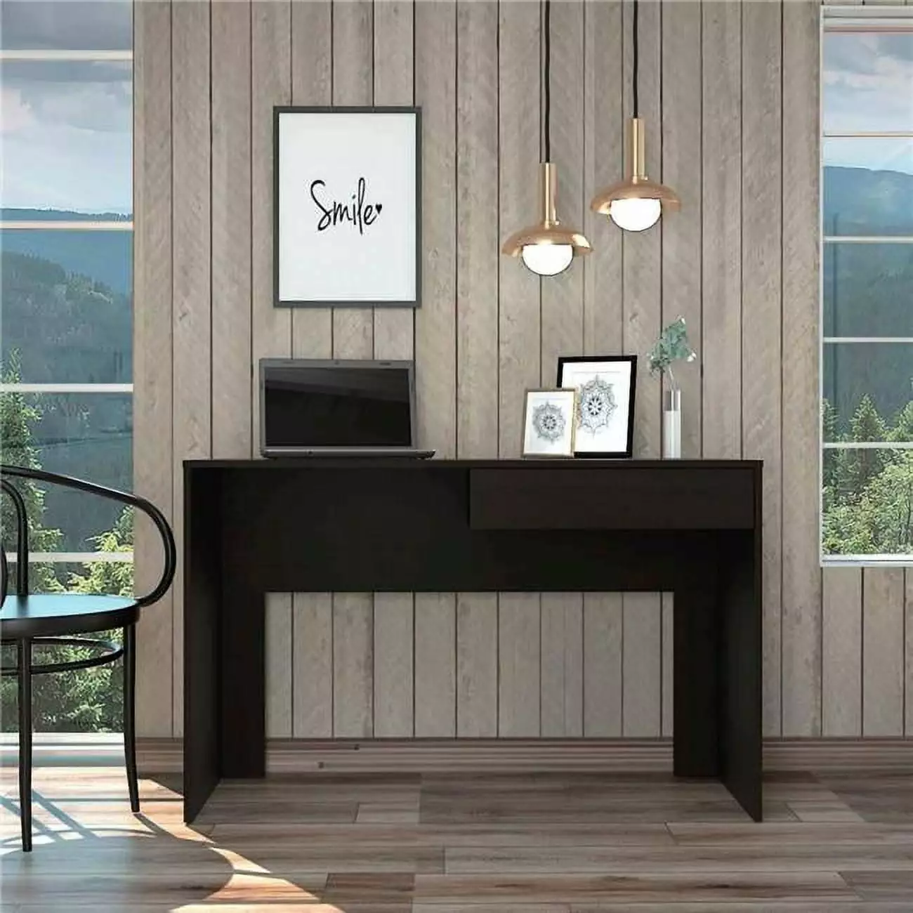 HomeRoots 403830 Clio Black Computer Desk Drawer Home Office