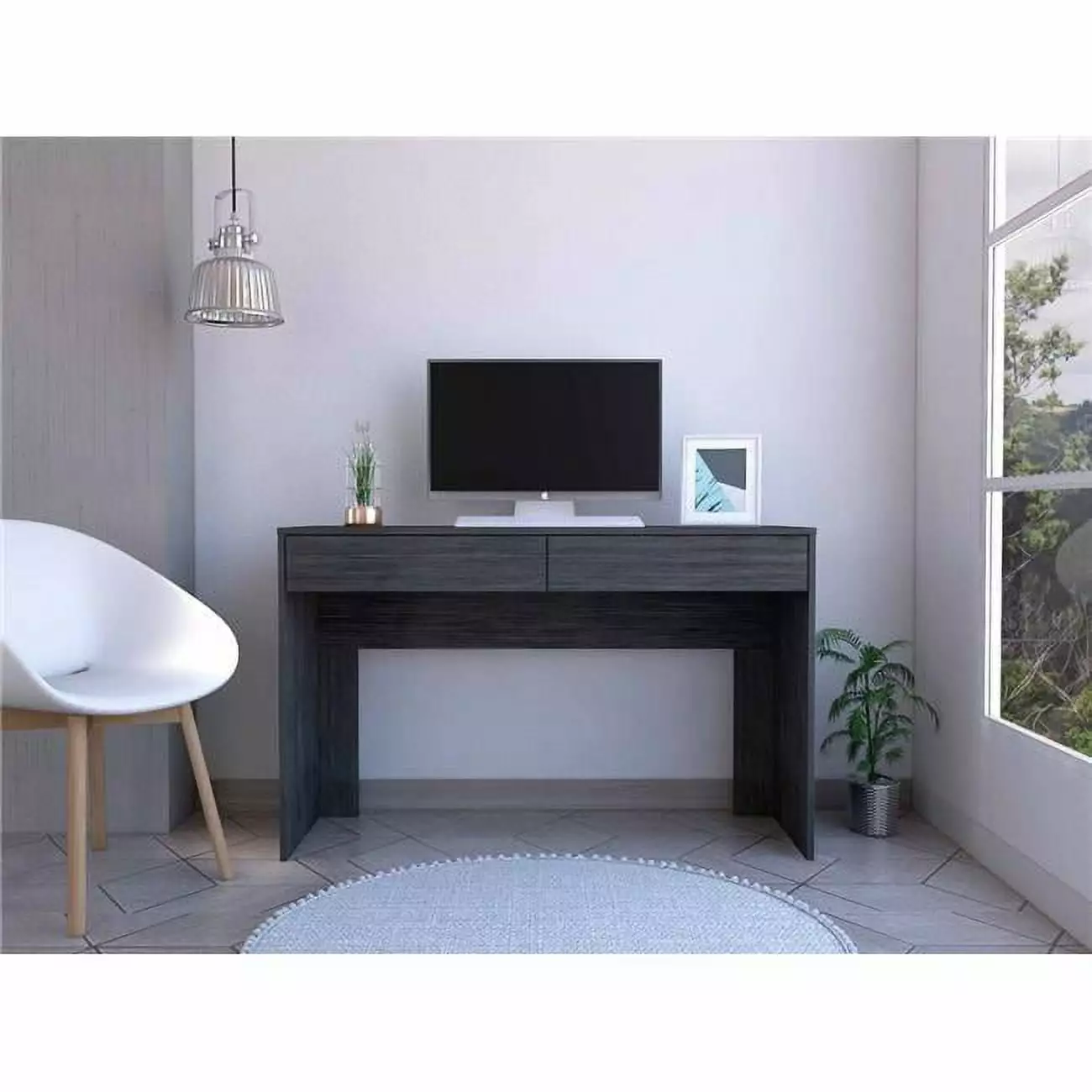 HomeRoots 403835 Clio Gray Oak Computer Desk Two Drawers