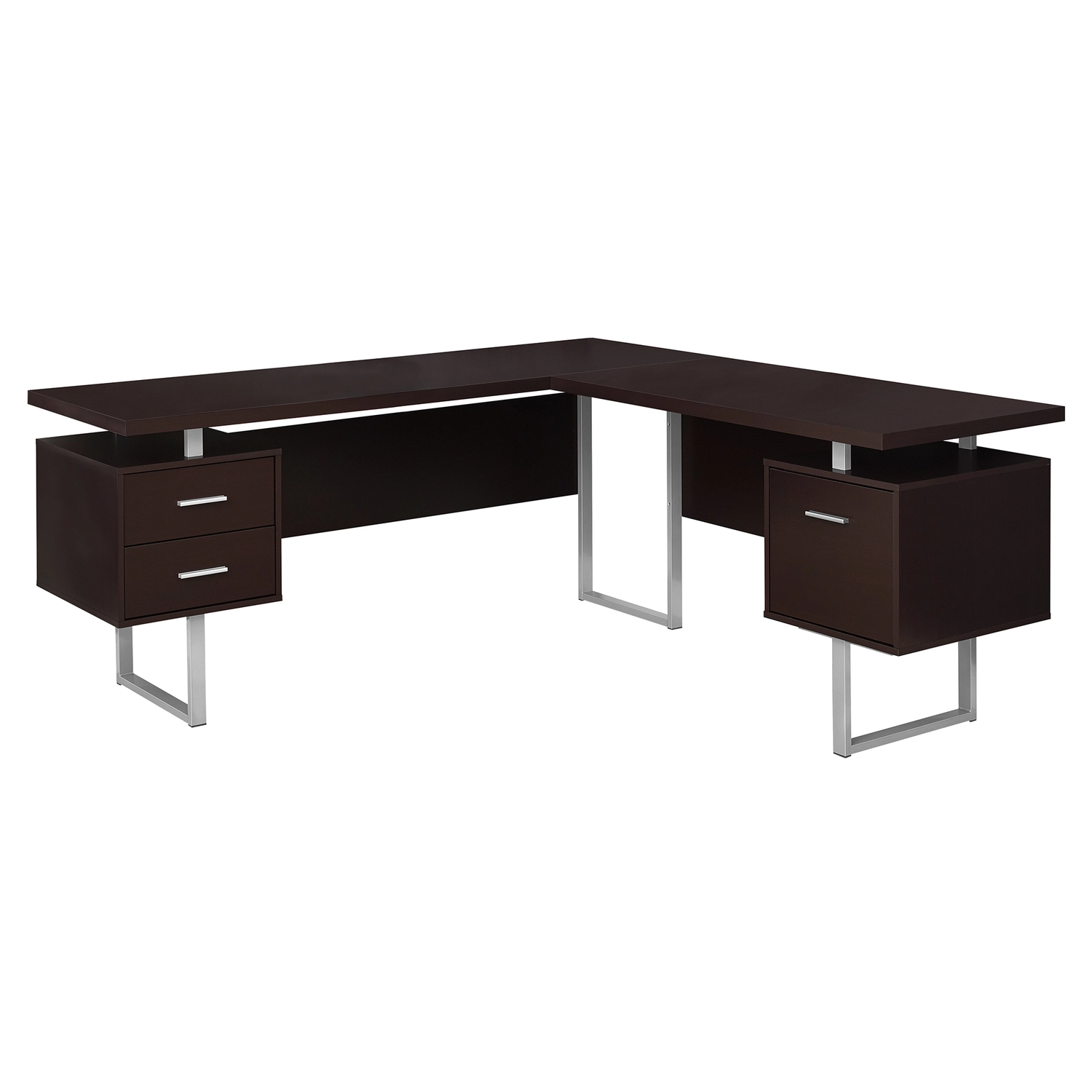 HomeRoots 30 Inch Cappuccino MDF Computer Desk Silver Metal Frame