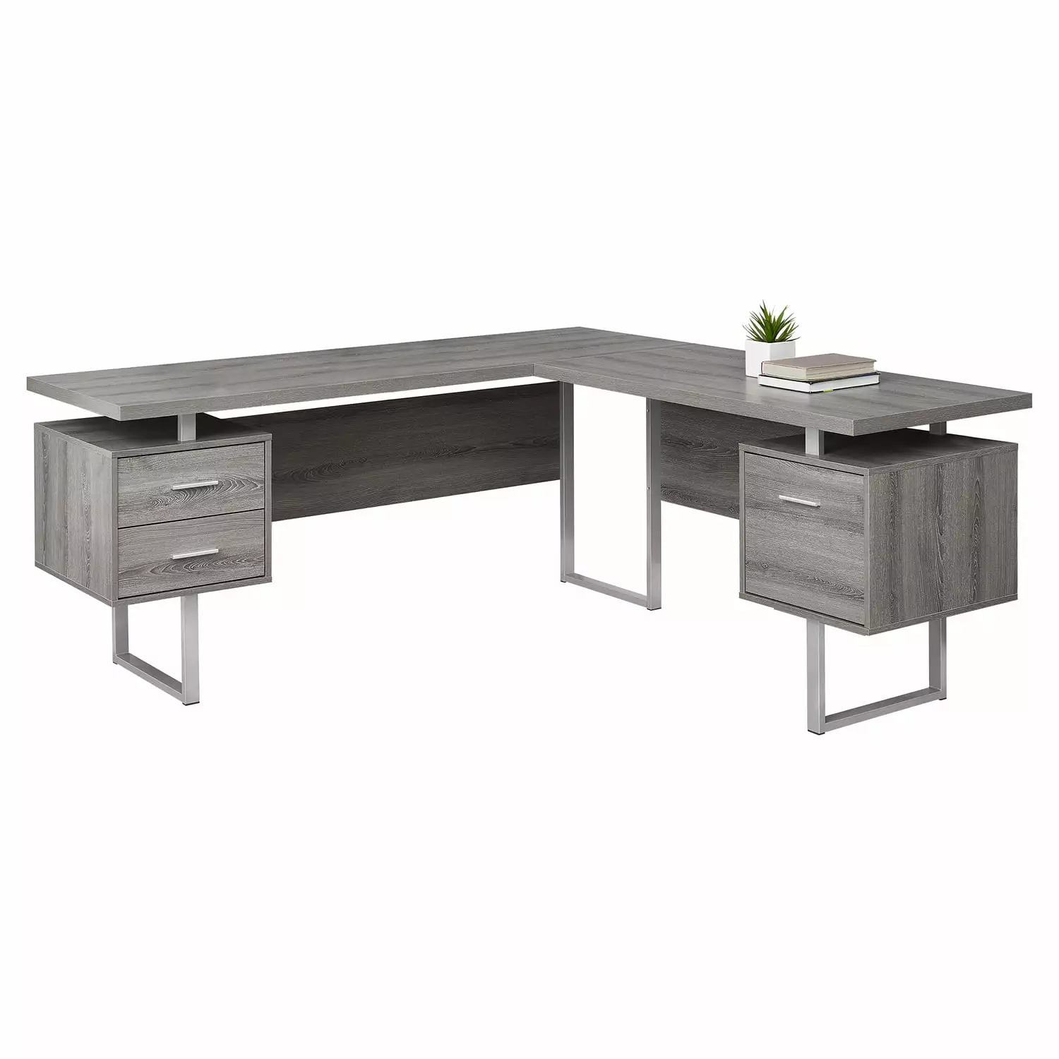 HomeRoots 30 Inch Particle Board Hollow Core MDF Silver Metal Computer Desk