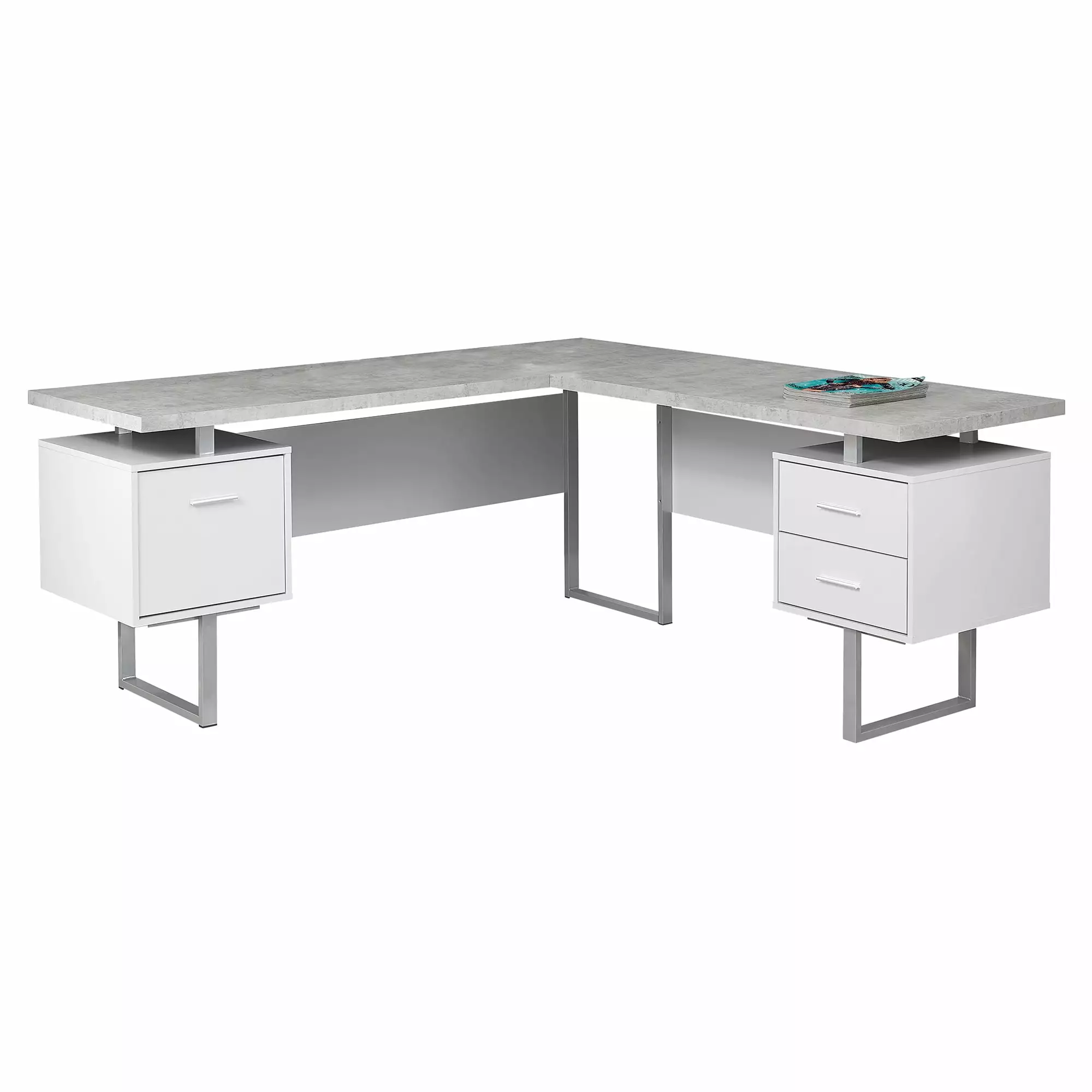 HomeRoots 30 Inch White Particle Board Hollow Core MDF Silver Metal Computer Desk