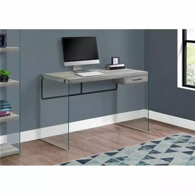 HomeRoots 30 Particle Board Clear Tempered Glass Computer Desk Modern Office Desk