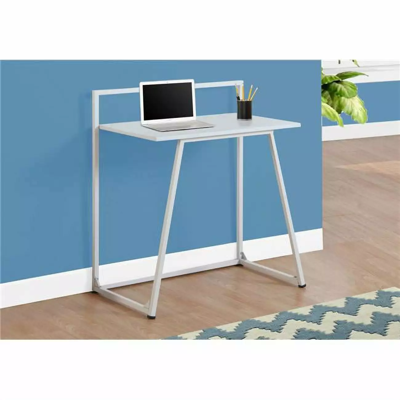HomeRoots 34 White MDF White Metal Computer Desk Compact Design