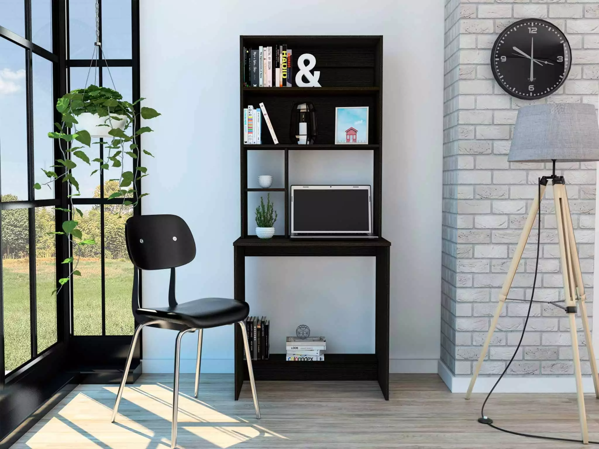 Milo Black Computer Desk Hutch - Modern Home Office Desk Storage Shelf HomeRoots