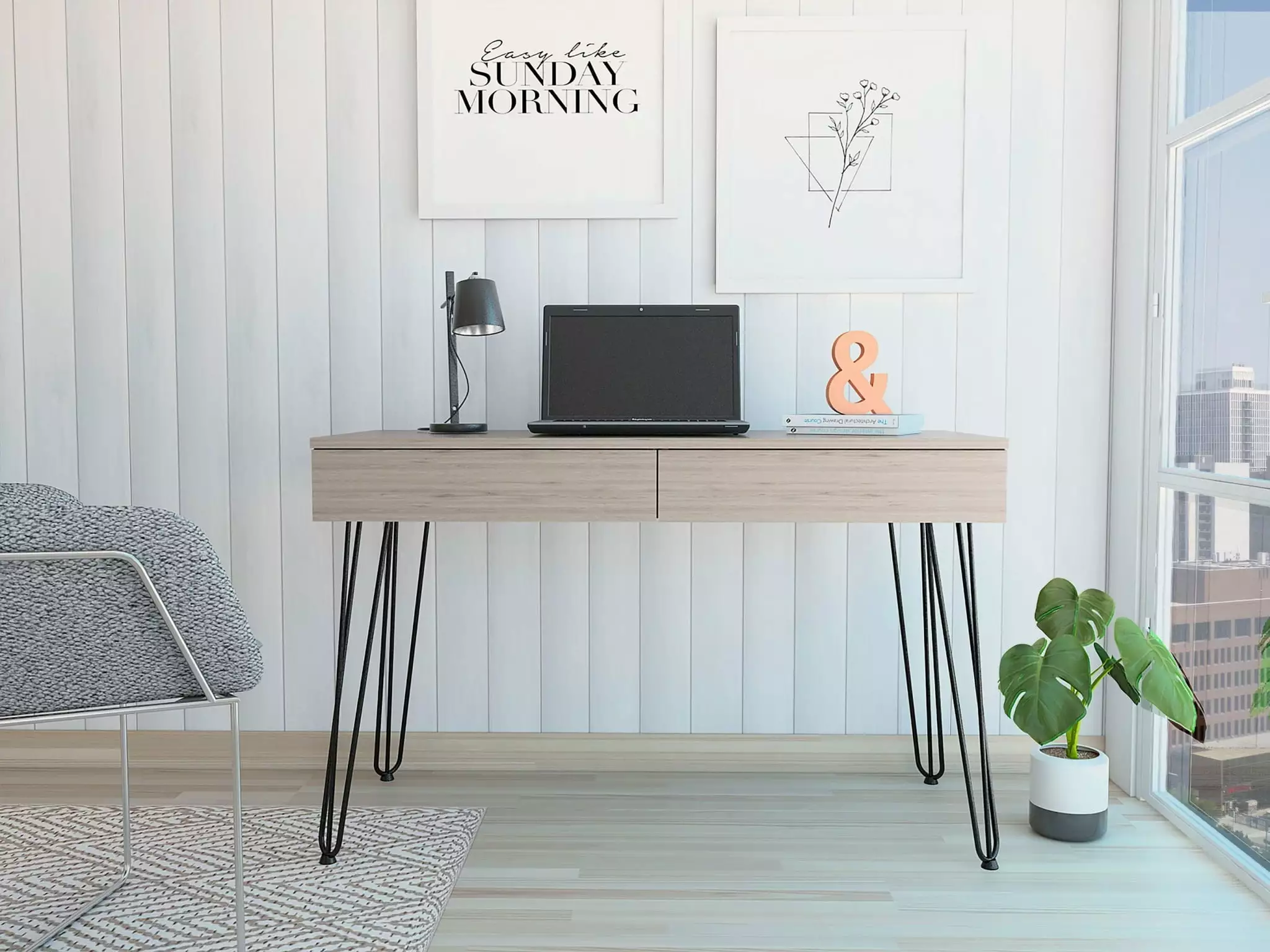 Roxy Light Gray Computer Desk Two Drawers Home Office HomeRoots