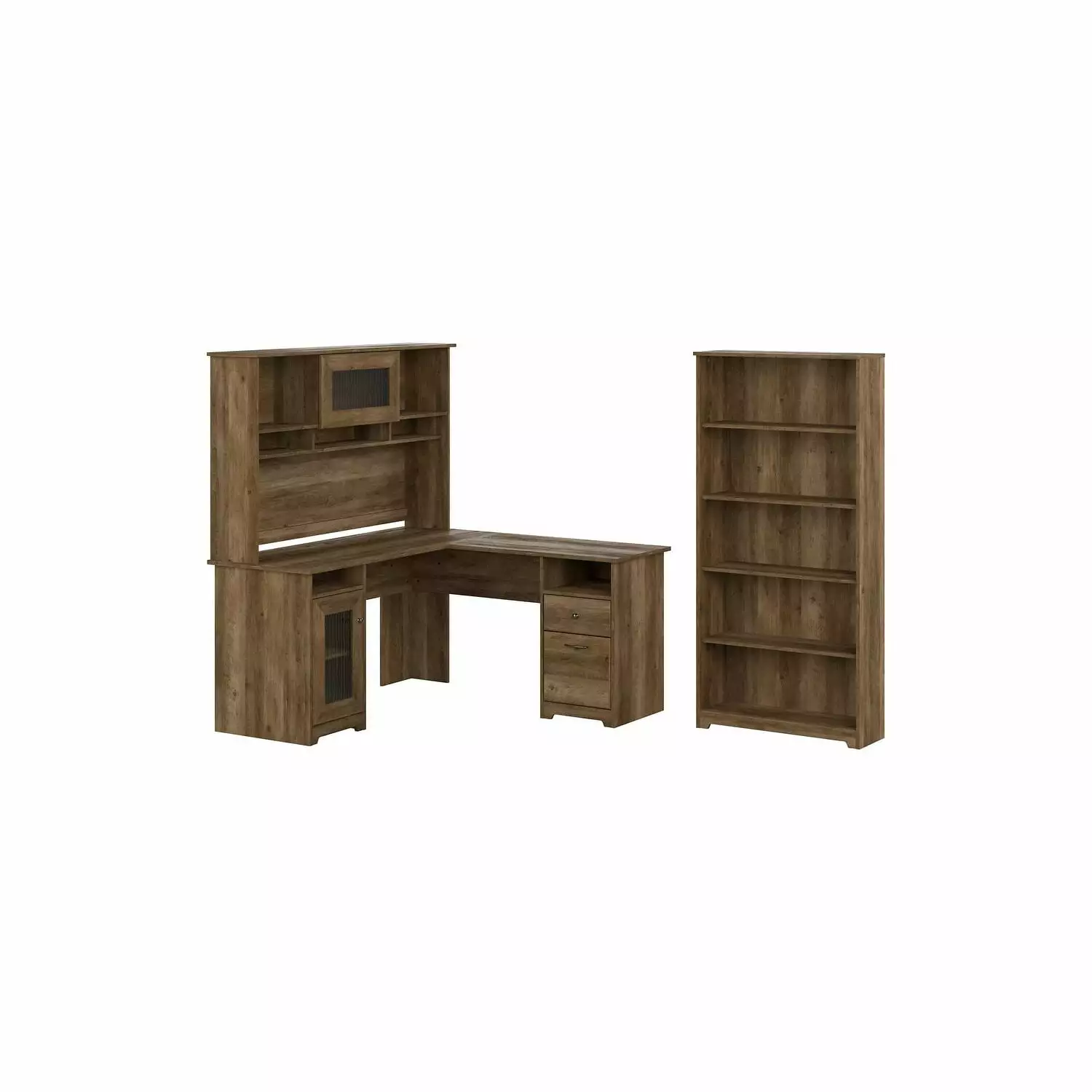 HomeStock 60W L Shaped Computer Desk Hutch and 5 Shelf Bookcase