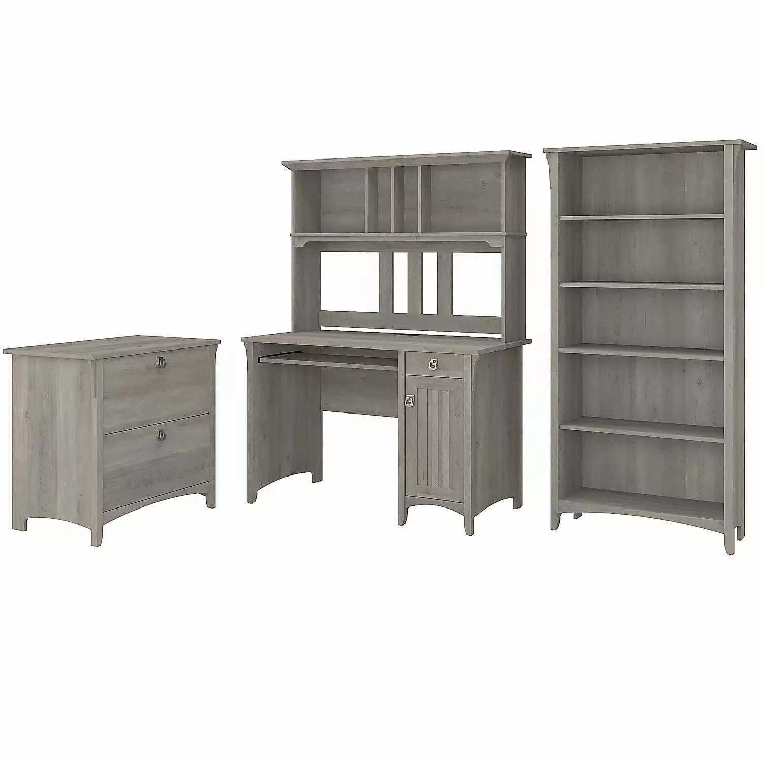 HomeStock Gothic Grandeur Contemporary Cool Desk Hutch, Lateral File Cabinet and 5 Shelf Bookcase