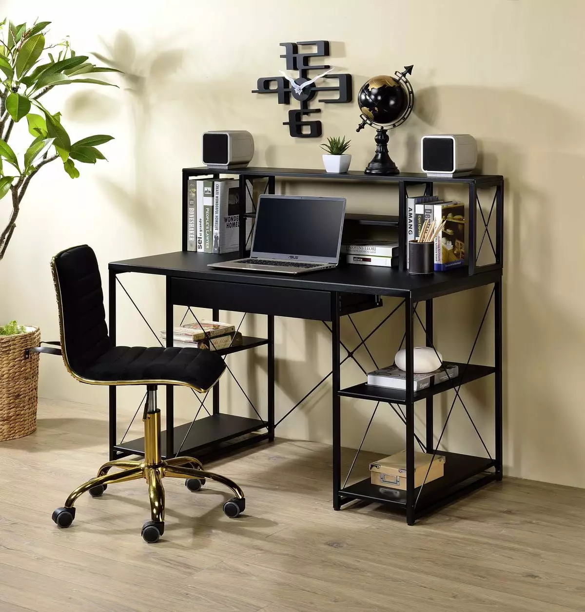 Homiyad Black 92877 Desk Sleek Design Office or Study Room