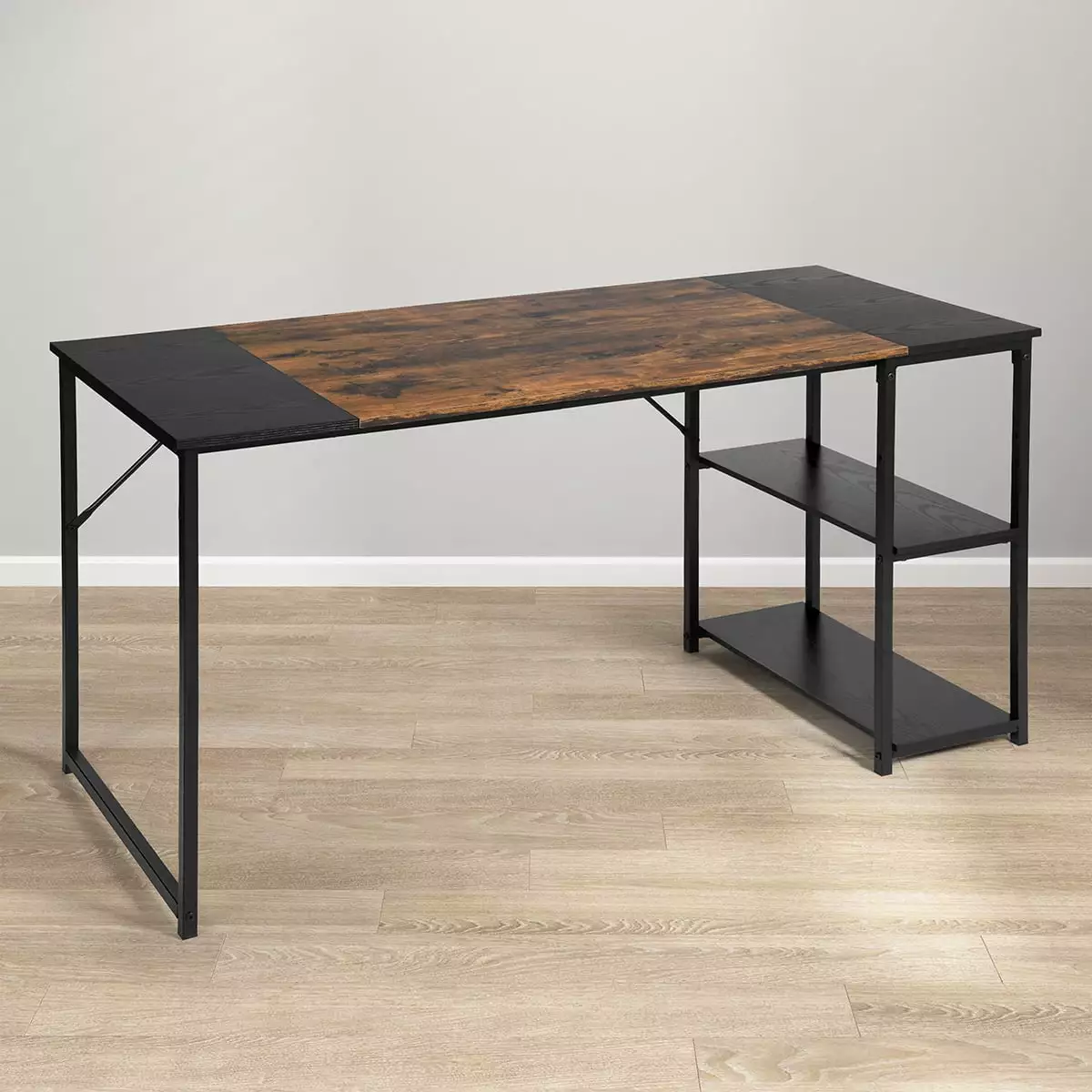 Homy Casa 55Inch Rustic Black Brown Metal Frame Computer Desk Storage Shelves Home Office