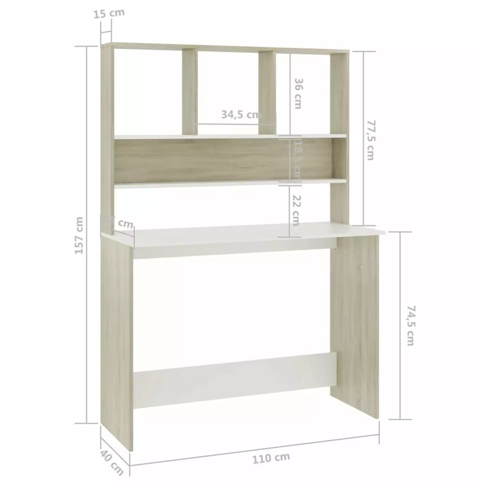 Irfora White Sonoma Oak Computer Desk Shelves Home Office