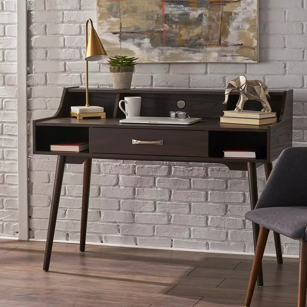 IVV Espresso Computer Desk Drawers and Hutch Home Office