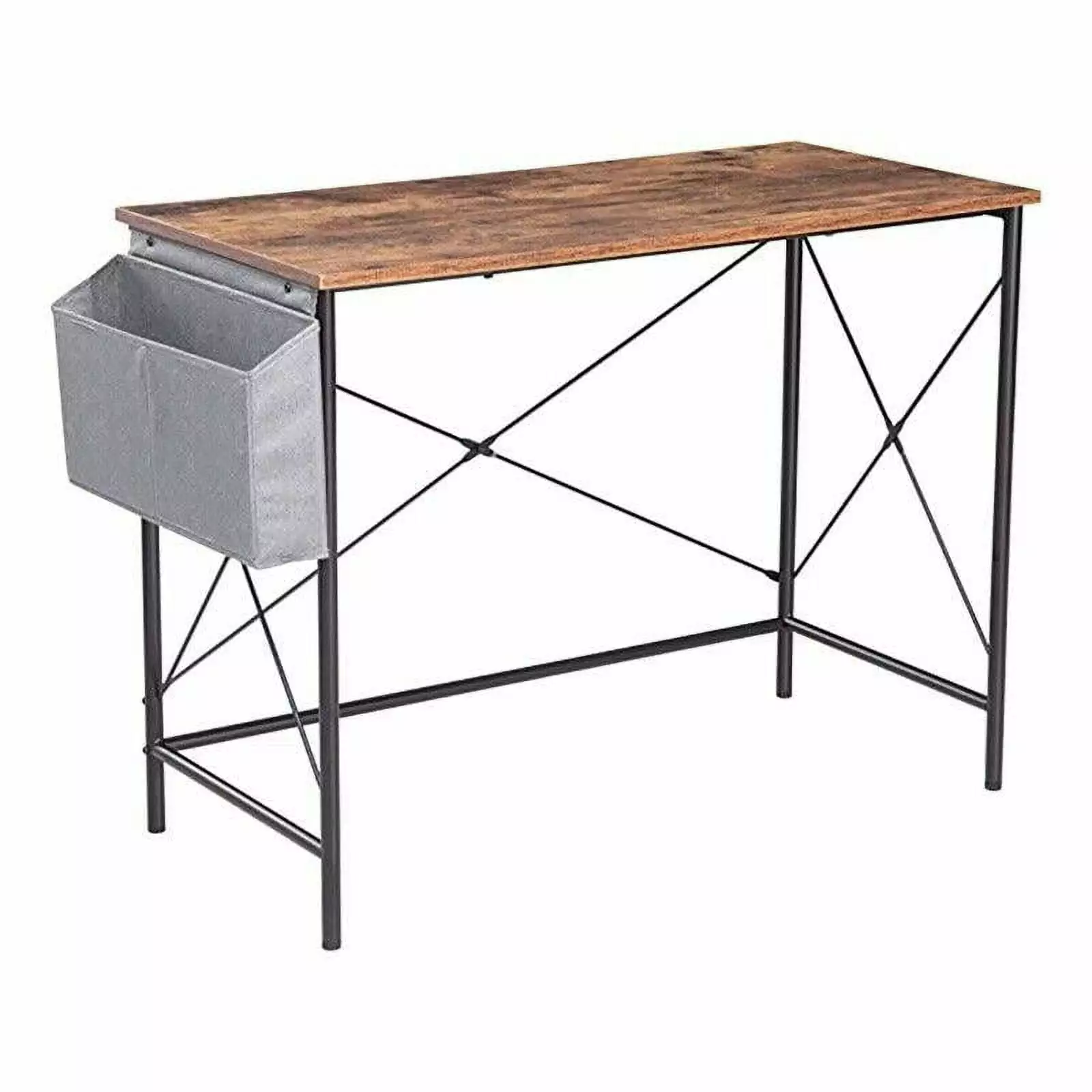 JJS Simple Minimal Wood Home Office Computer Desk Rustic Brown Black