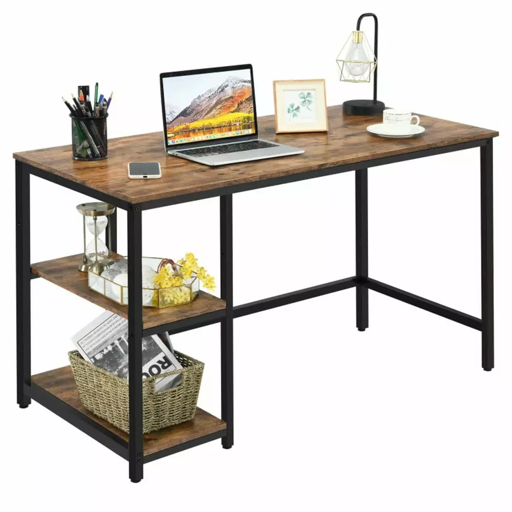 Kadyn 47 Inch Writing Study Desk Adjustable Shelf Rustic Brown Computer Workstation Office Table