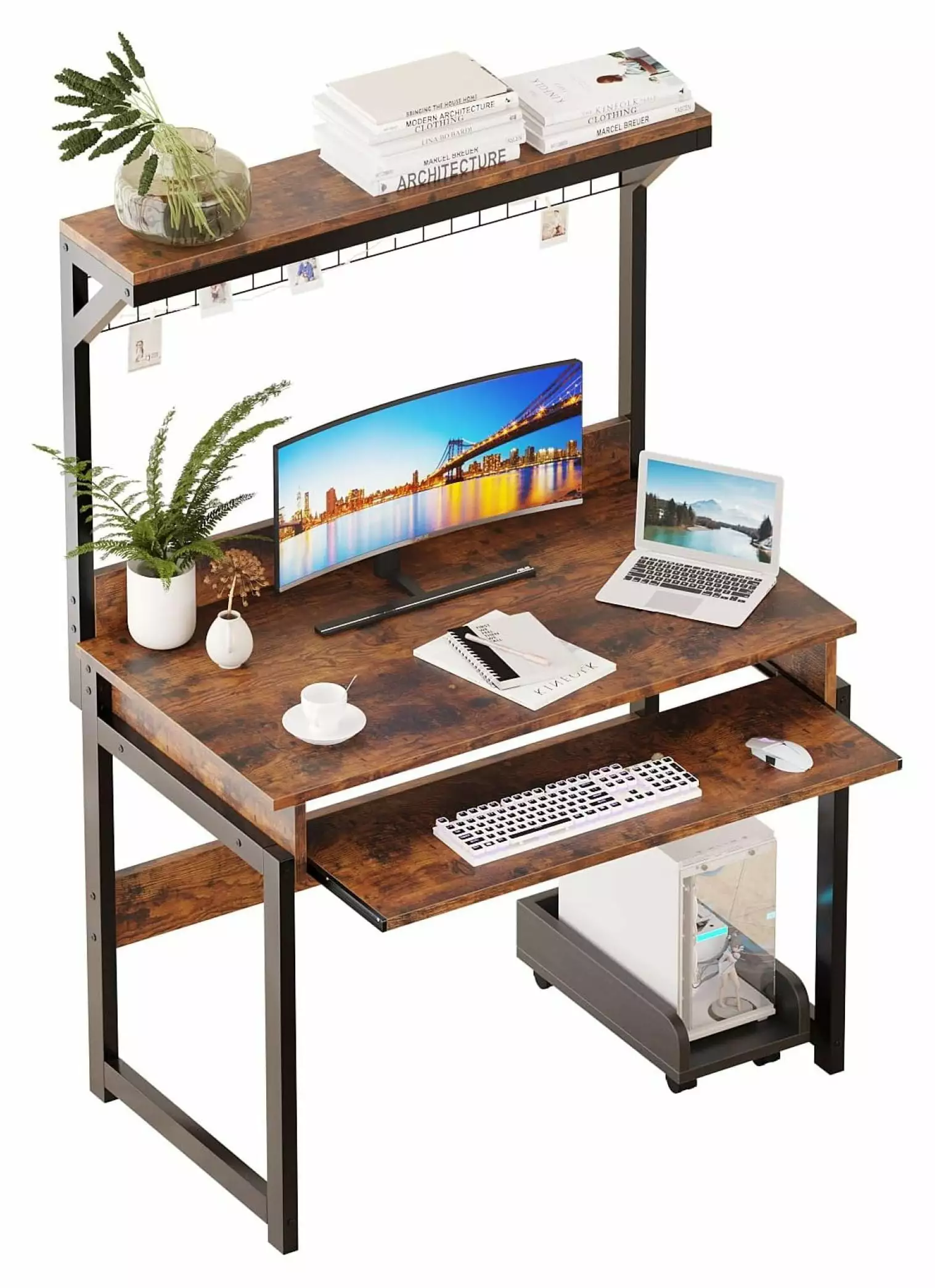 31.5 Inch Space Saving Computer Desk Hutch Home Office Killeryuki